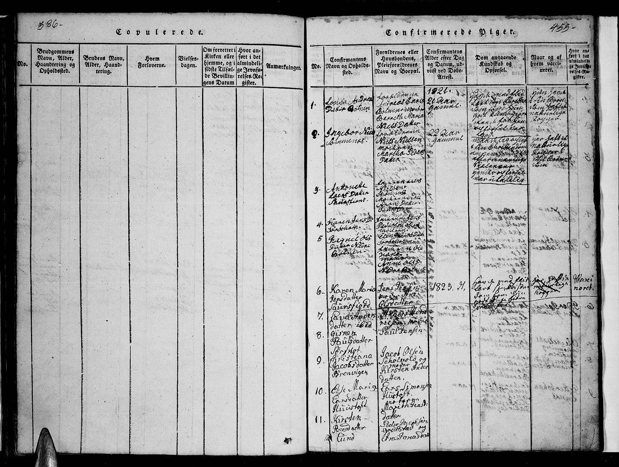 Ministerialprotokoller, klokkerbøker og fødselsregistre - Nordland, AV/SAT-A-1459/857/L0826: Klokkerbok nr. 857C01, 1821-1852, s. 454-455