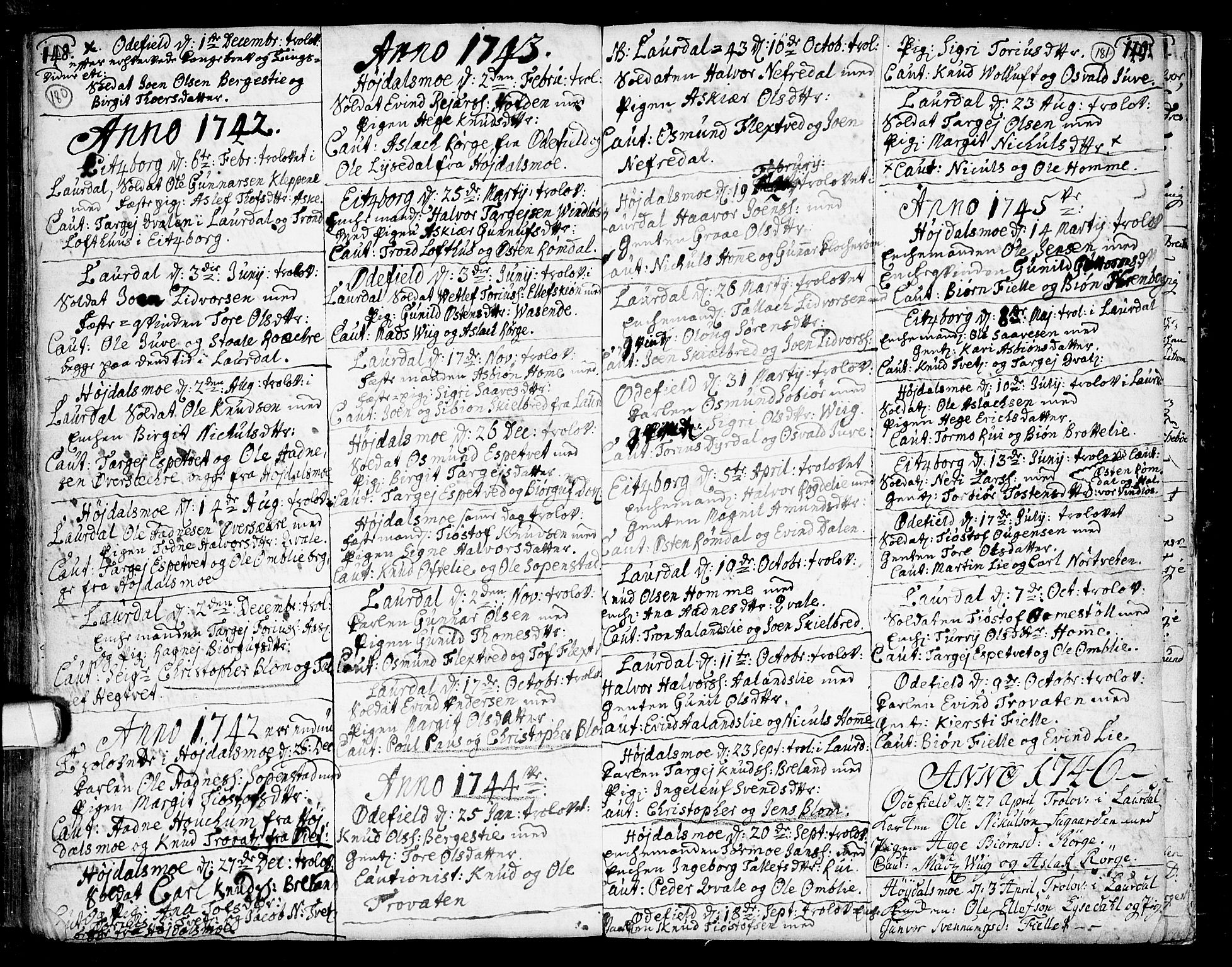 Lårdal kirkebøker, AV/SAKO-A-284/F/Fa/L0002: Ministerialbok nr. I 2, 1734-1754, s. 180-181