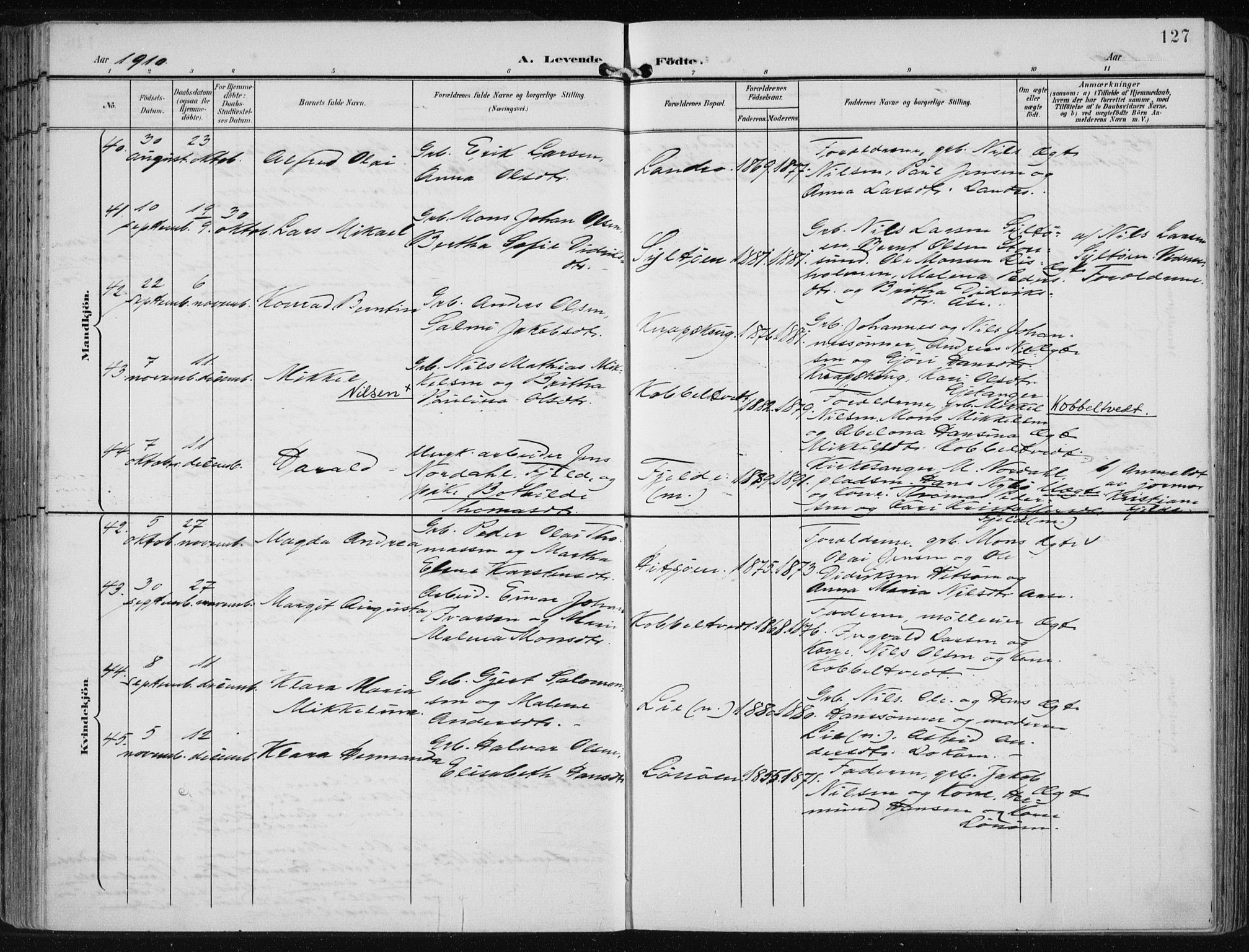 Fjell sokneprestembete, AV/SAB-A-75301/H/Haa: Ministerialbok nr. A  9, 1899-1910, s. 127