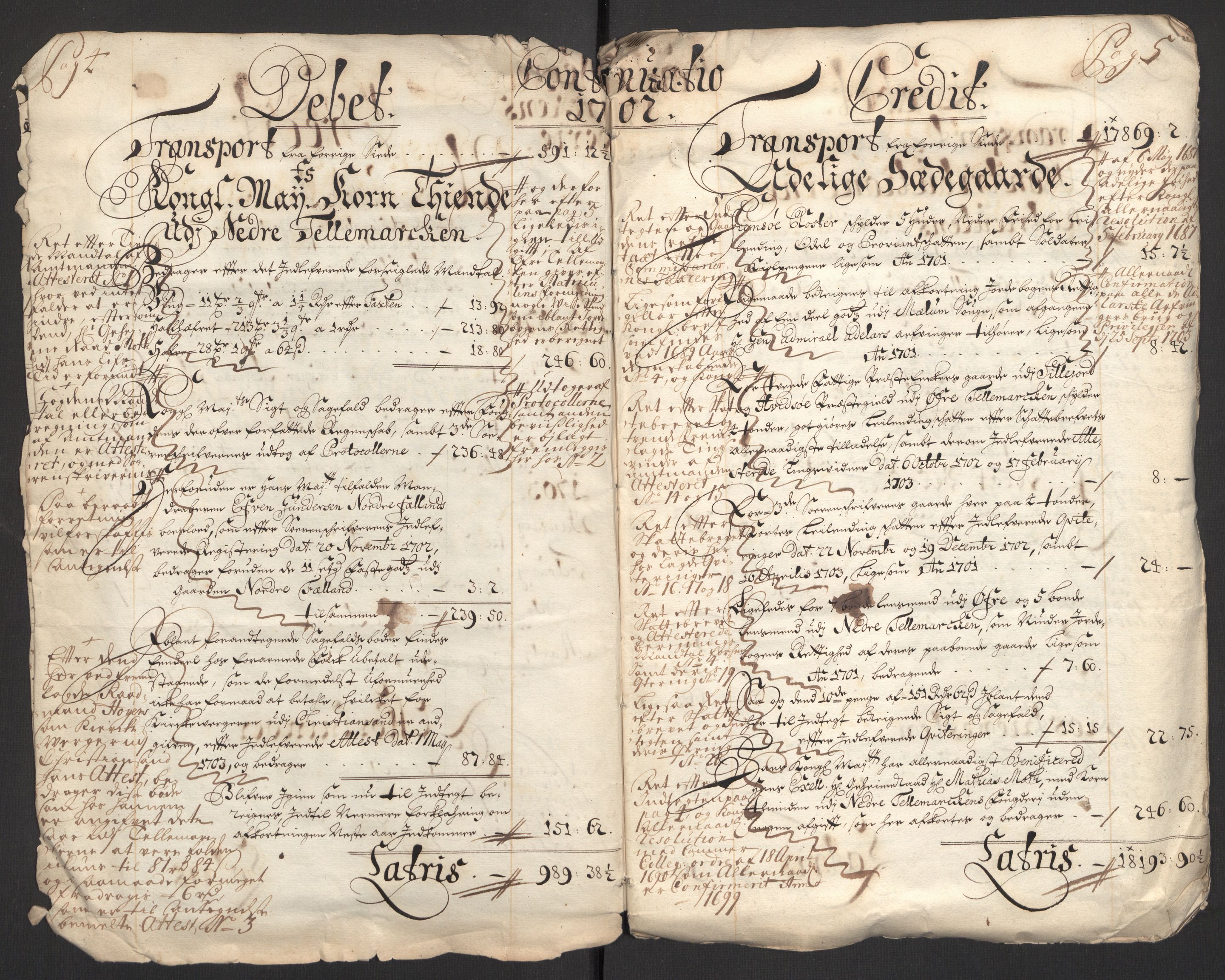 Rentekammeret inntil 1814, Reviderte regnskaper, Fogderegnskap, AV/RA-EA-4092/R36/L2106: Fogderegnskap Øvre og Nedre Telemark og Bamble, 1702, s. 5