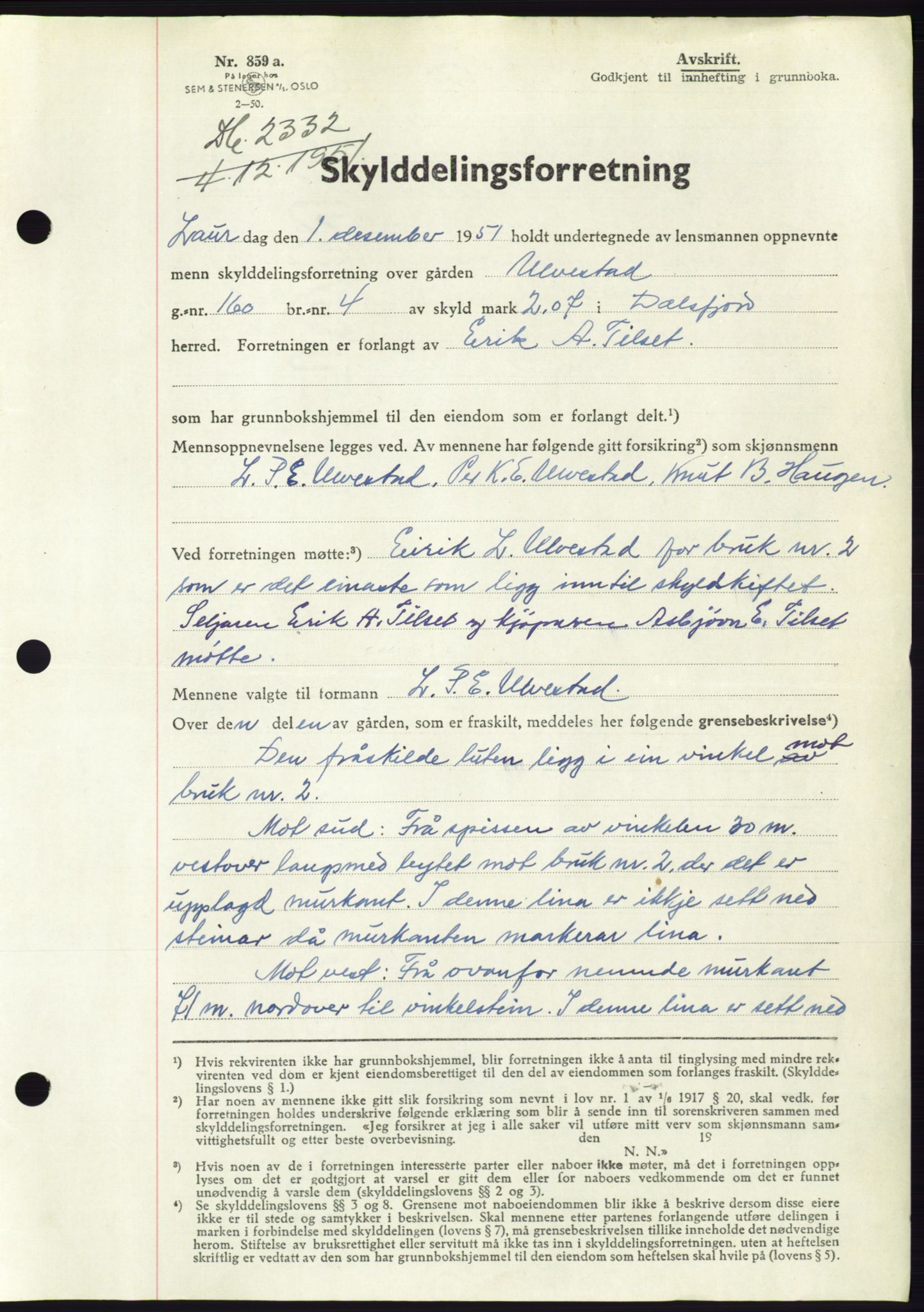 Søre Sunnmøre sorenskriveri, AV/SAT-A-4122/1/2/2C/L0090: Pantebok nr. 16A, 1951-1951, Dagboknr: 2332/1951