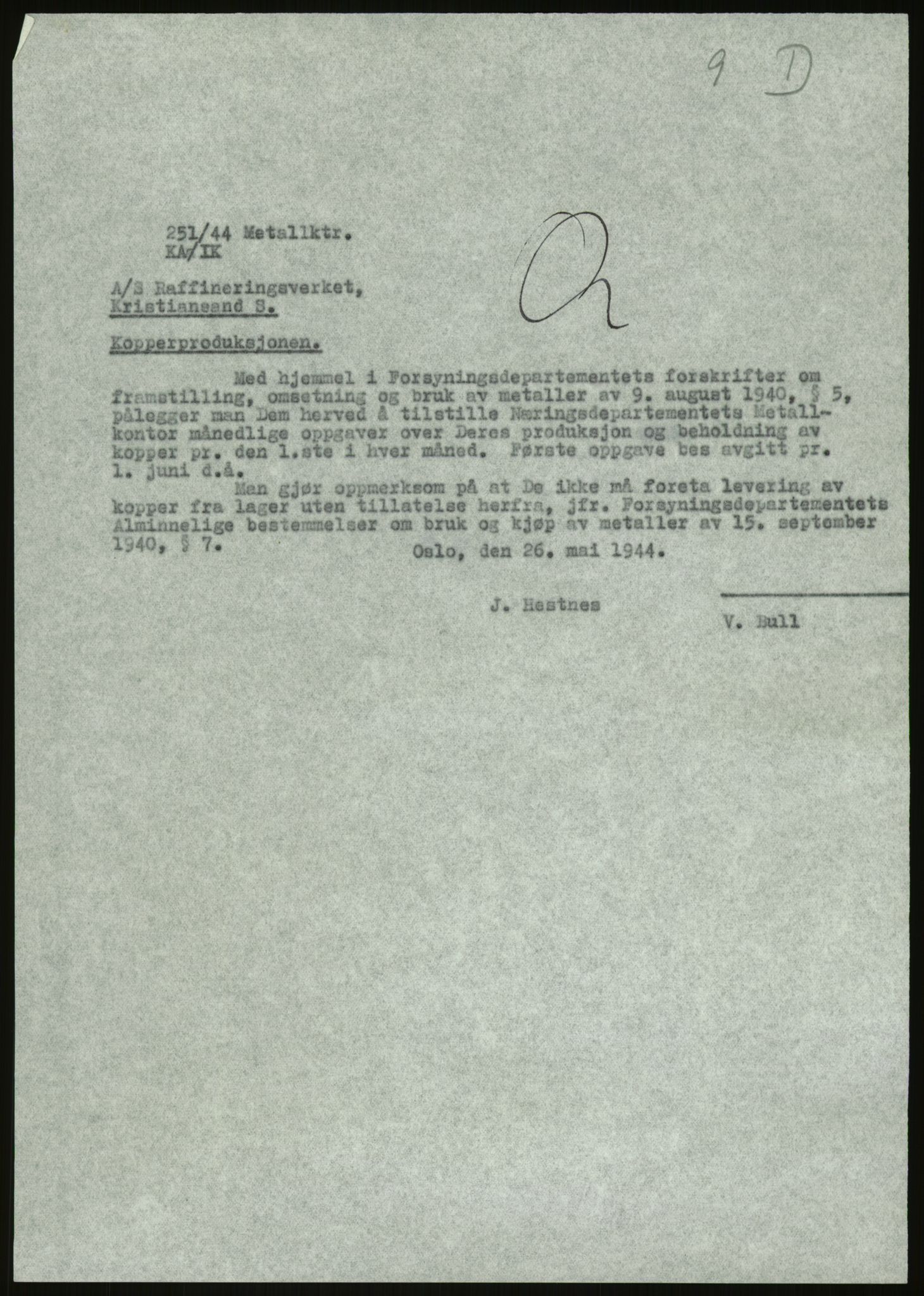 Direktoratet for industriforsyning, Sekretariatet, AV/RA-S-4153/D/Df/L0054: 9. Metallkontoret, 1940-1945, s. 417