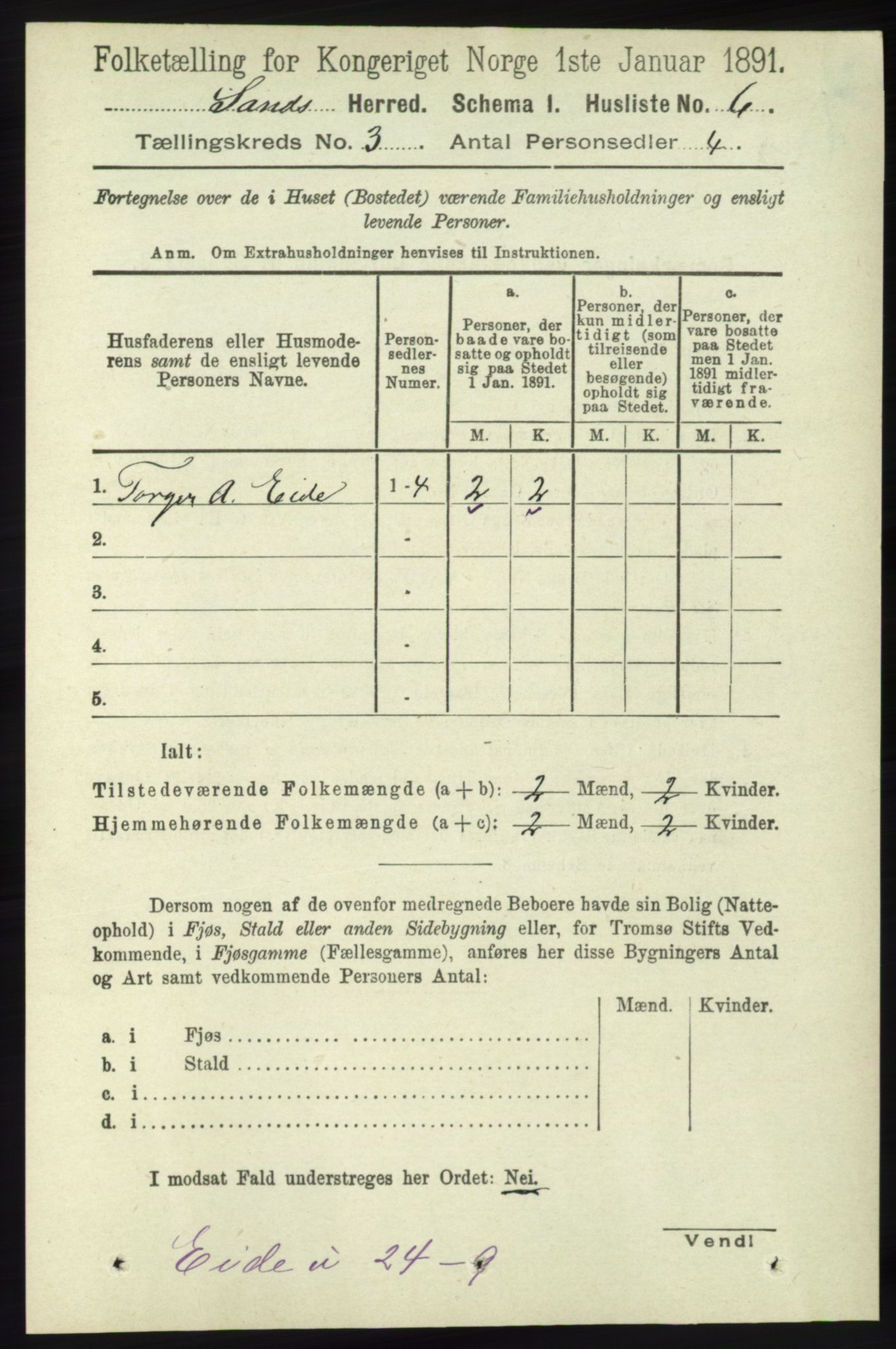 RA, Folketelling 1891 for 1136 Sand herred, 1891, s. 583