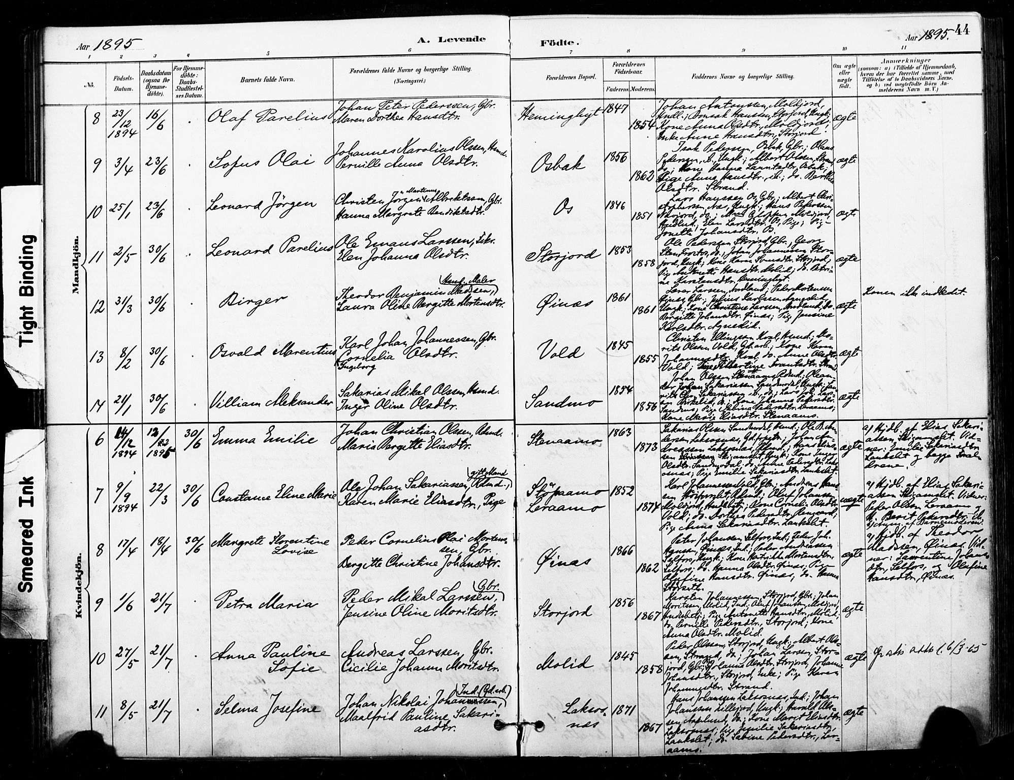 Ministerialprotokoller, klokkerbøker og fødselsregistre - Nordland, AV/SAT-A-1459/846/L0646: Ministerialbok nr. 846A04, 1887-1901, s. 44