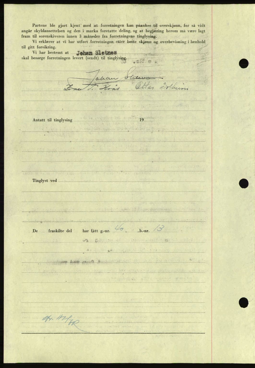 Nordmøre sorenskriveri, AV/SAT-A-4132/1/2/2Ca: Pantebok nr. A100a, 1945-1945, Dagboknr: 1375/1945