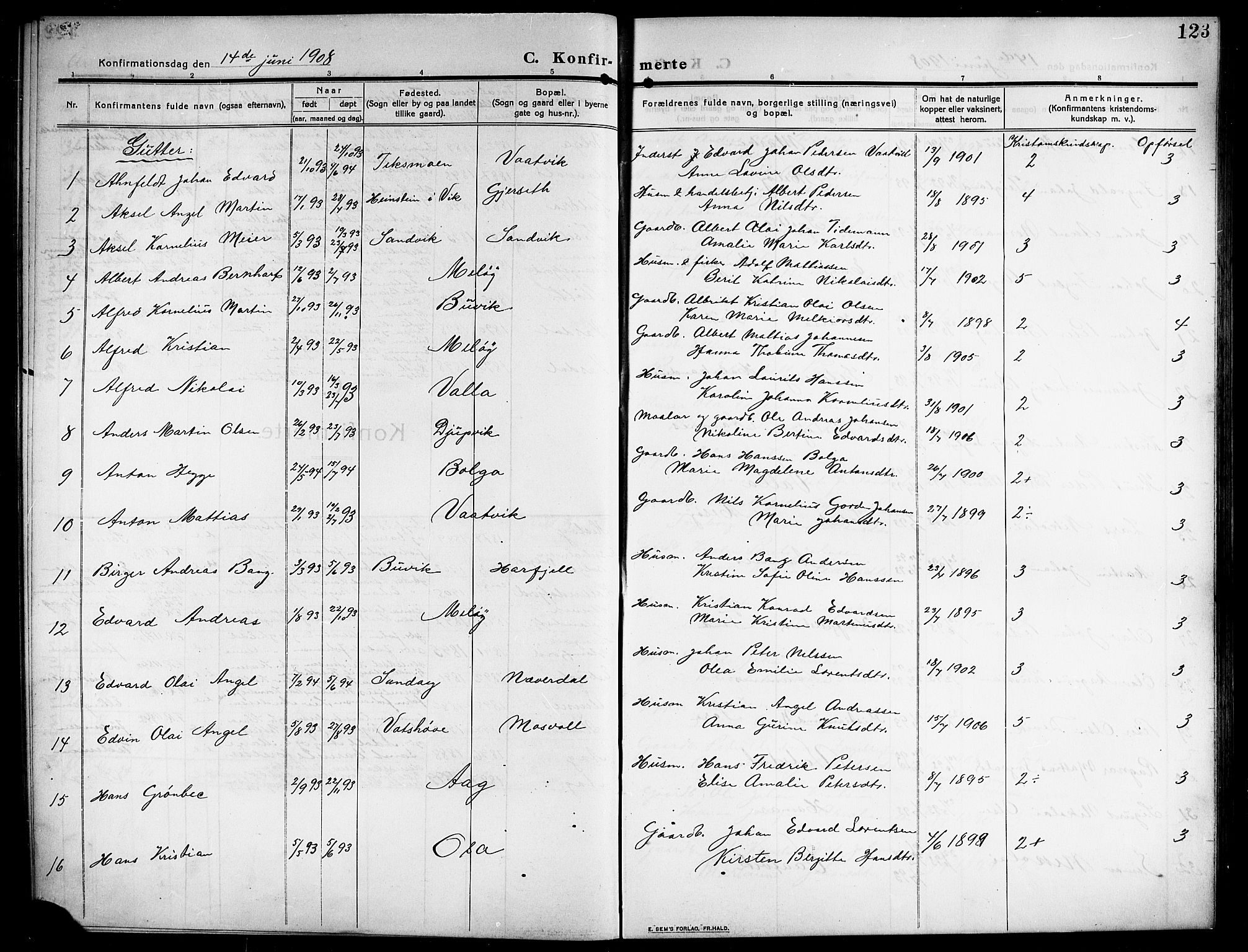 Ministerialprotokoller, klokkerbøker og fødselsregistre - Nordland, SAT/A-1459/843/L0639: Klokkerbok nr. 843C08, 1908-1924, s. 123