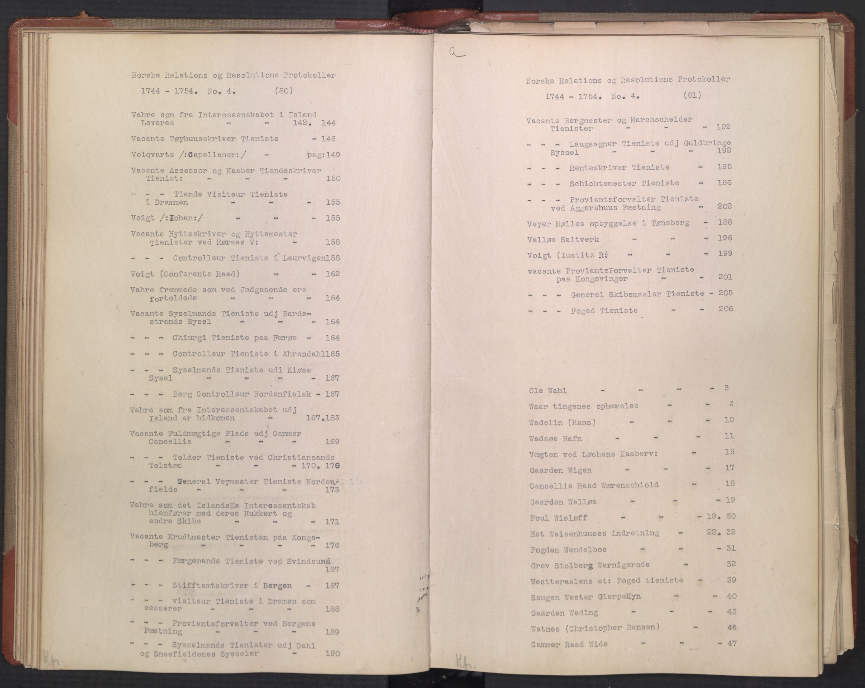 Avskriftsamlingen, AV/RA-EA-4022/F/Fb/L0118: Registratur over norske Relasjons- og resolusjonsprotokoller, 1744-1754, s. 44