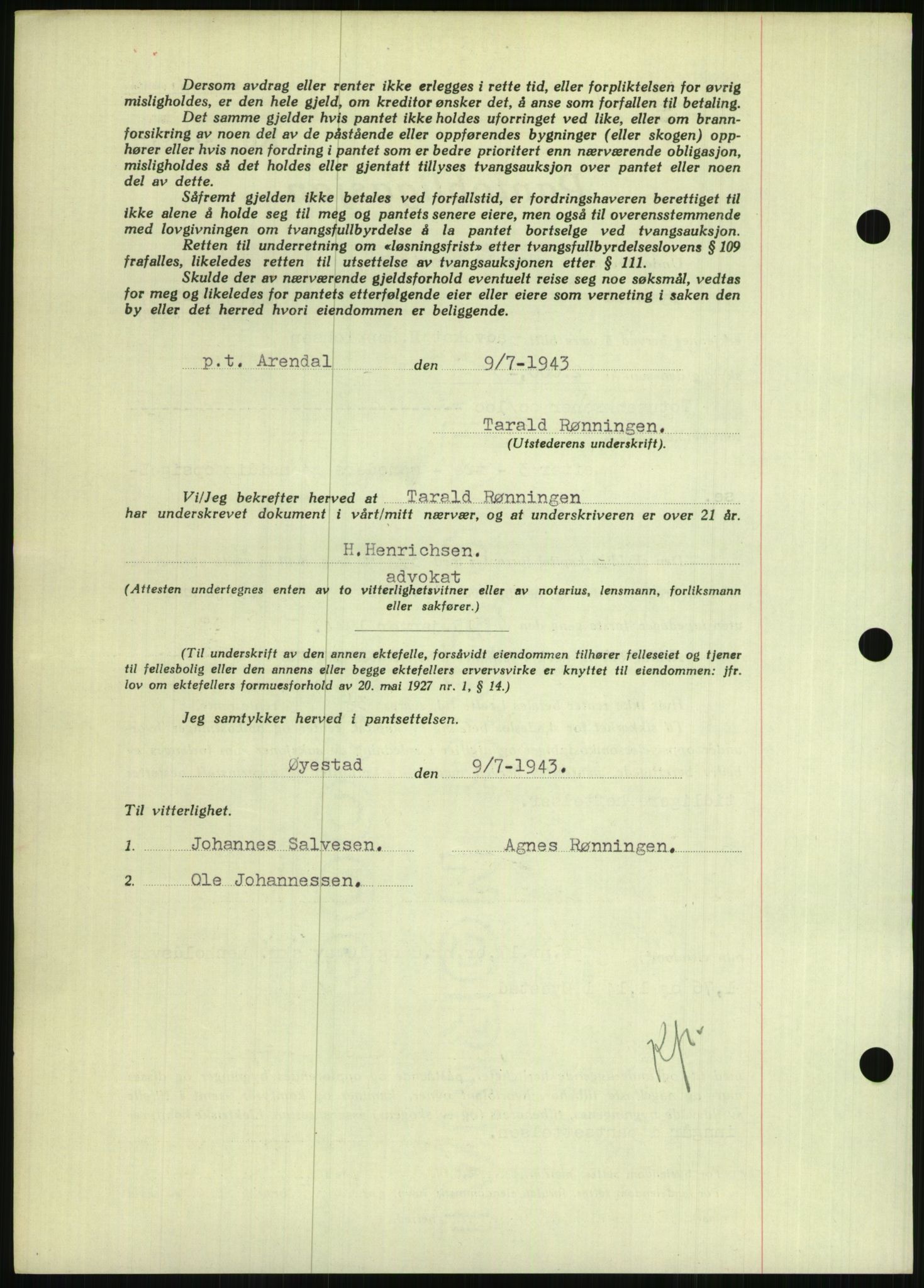 Nedenes sorenskriveri, SAK/1221-0006/G/Gb/Gbb/L0002: Pantebok nr. II, 1942-1945, Dagboknr: 648/1943