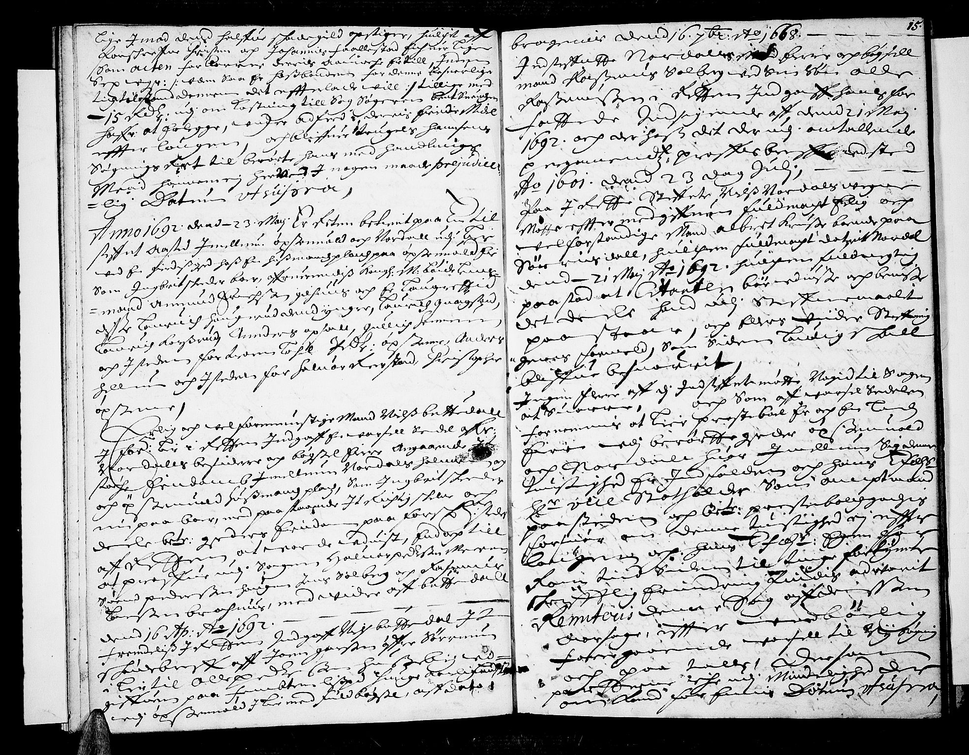 Lier, Røyken og Hurum sorenskriveri, AV/SAKO-A-89/F/Fa/L0033: Tingbok, 1692, s. 15