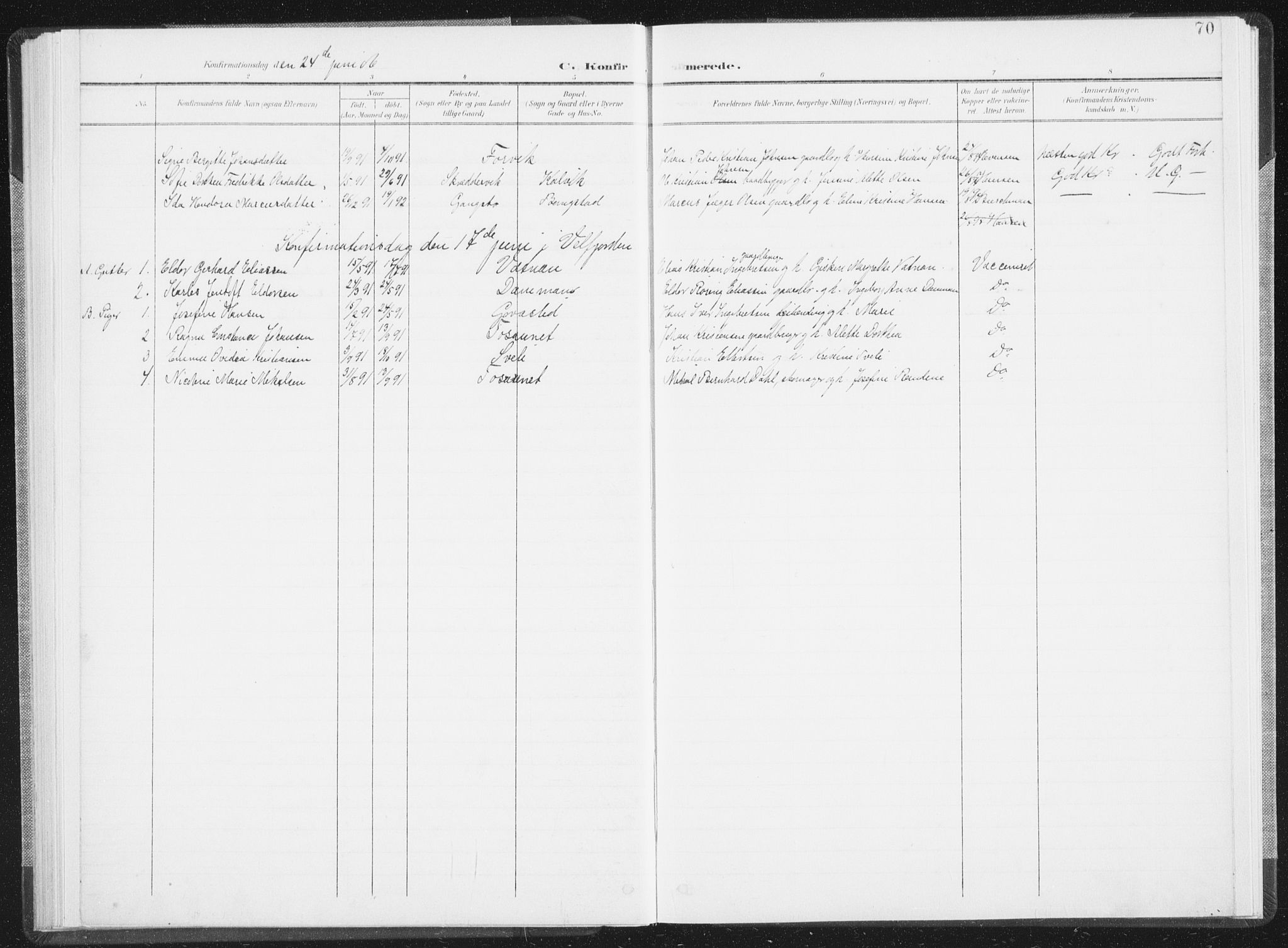 Ministerialprotokoller, klokkerbøker og fødselsregistre - Nordland, AV/SAT-A-1459/810/L0153: Ministerialbok nr. 810A12, 1899-1914, s. 70