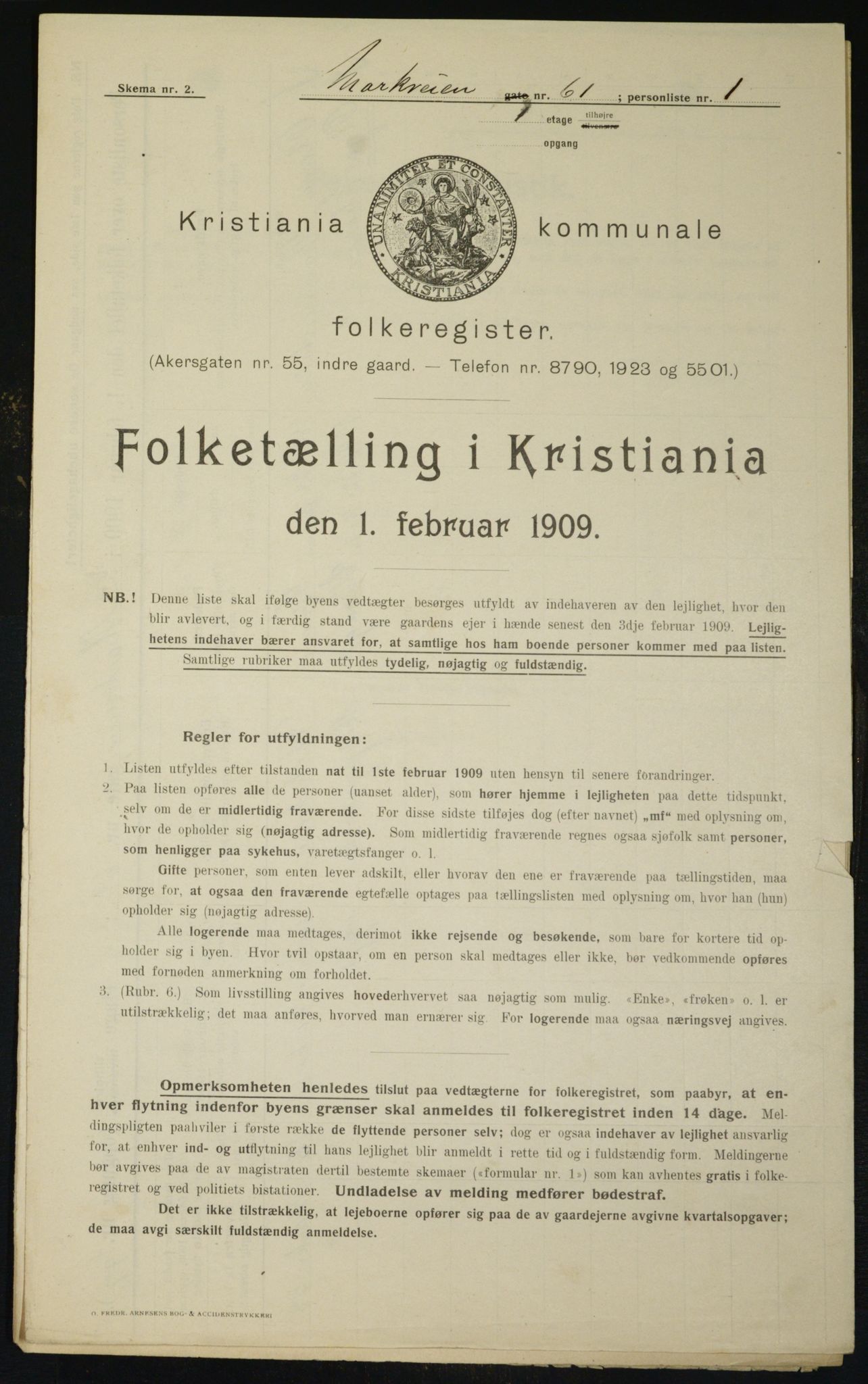 OBA, Kommunal folketelling 1.2.1909 for Kristiania kjøpstad, 1909, s. 58457