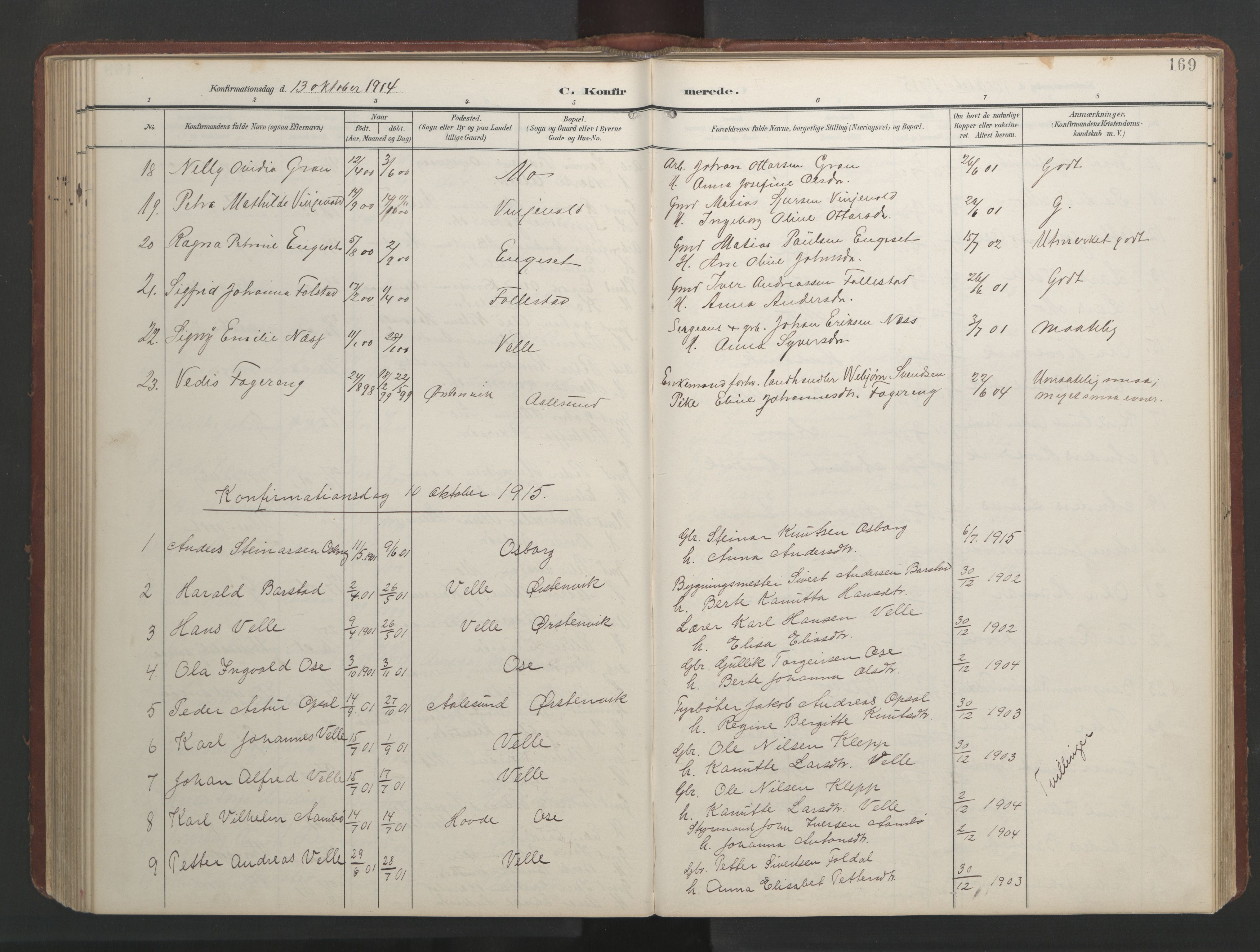 Ministerialprotokoller, klokkerbøker og fødselsregistre - Møre og Romsdal, AV/SAT-A-1454/513/L0190: Klokkerbok nr. 513C04, 1904-1926, s. 169