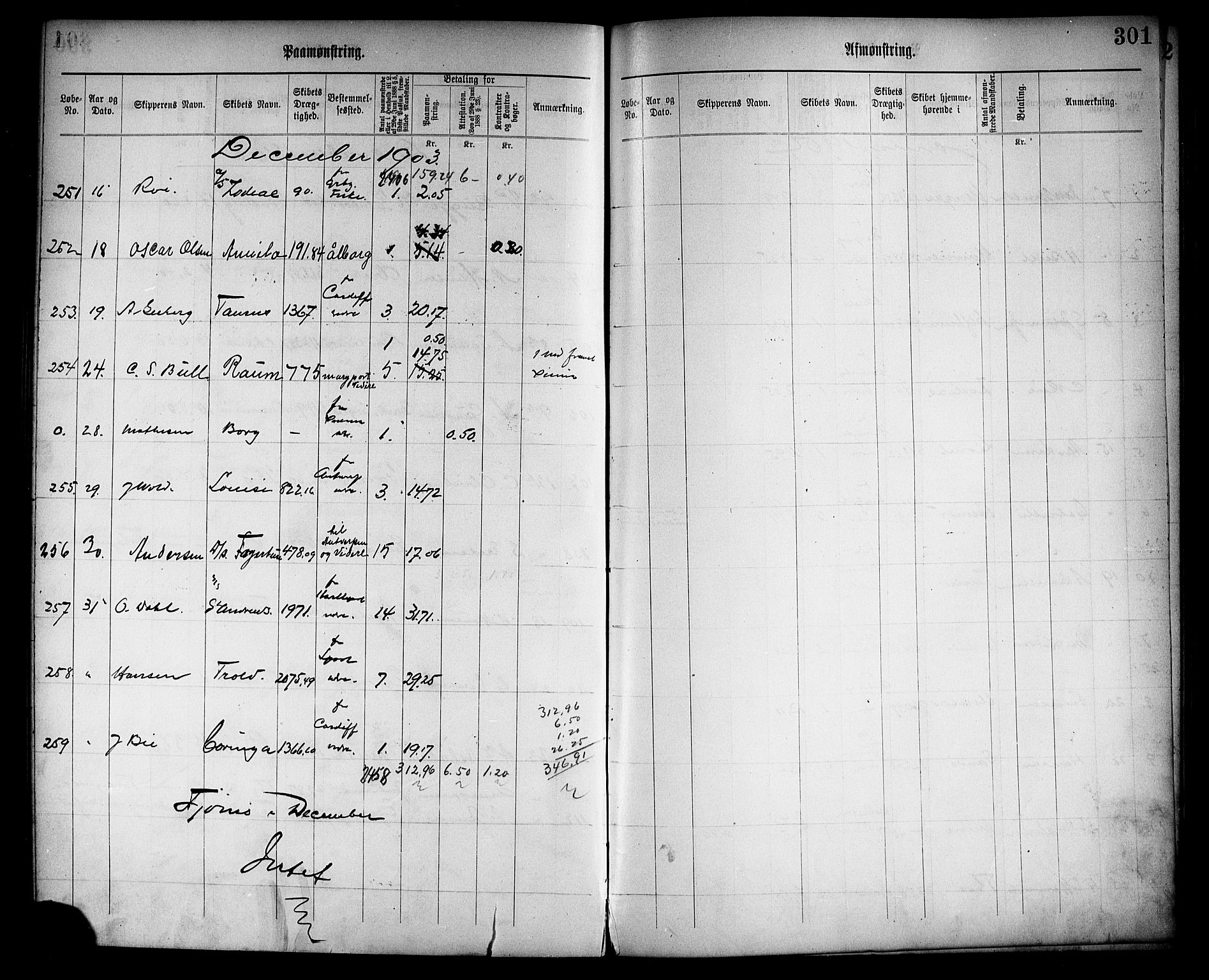 Tønsberg innrulleringskontor, AV/SAKO-A-786/H/Ha/L0005: Mønstringsjournal, 1896-1906, s. 305