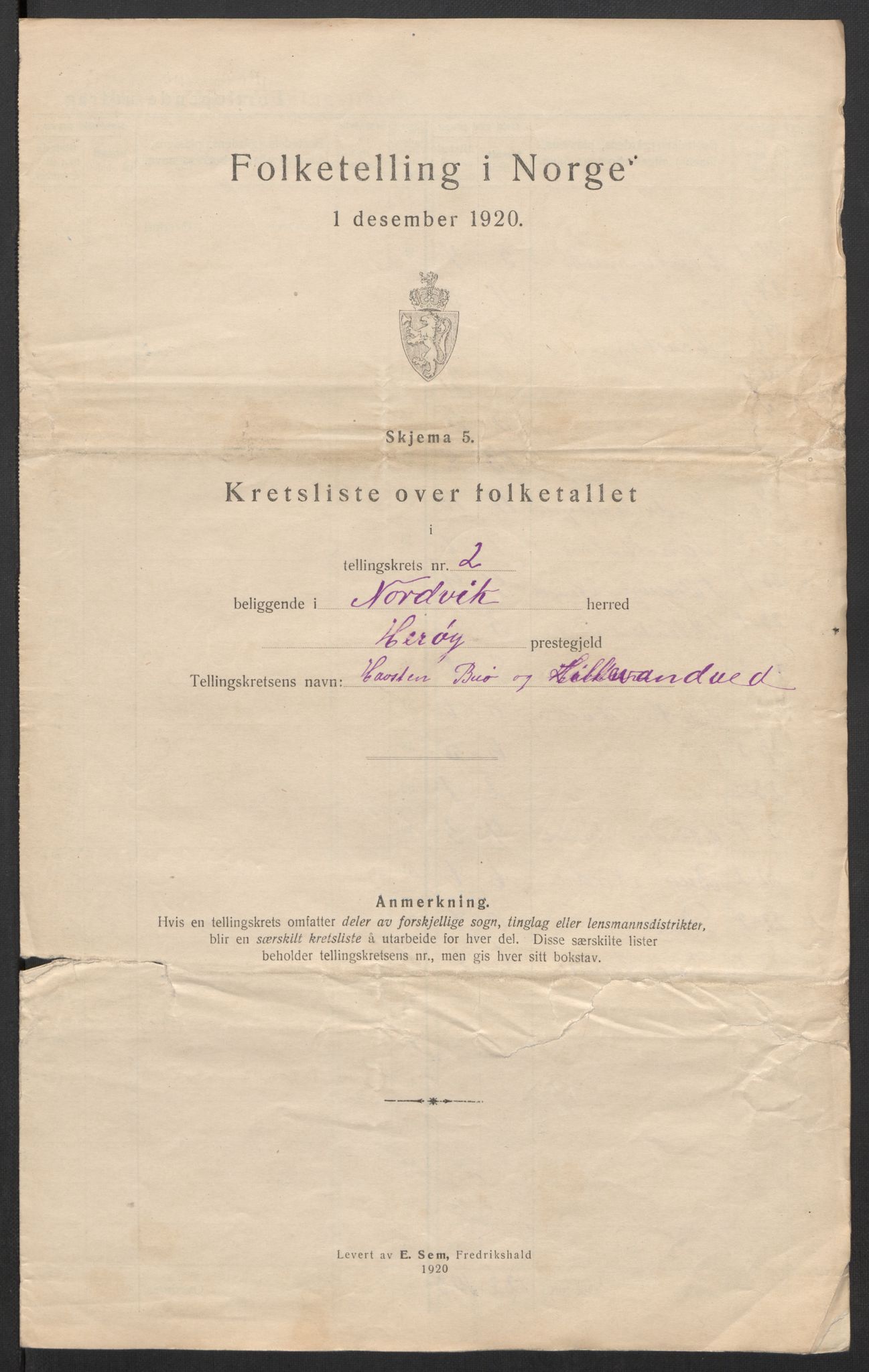 SAT, Folketelling 1920 for 1819 Nordvik herred, 1920, s. 9