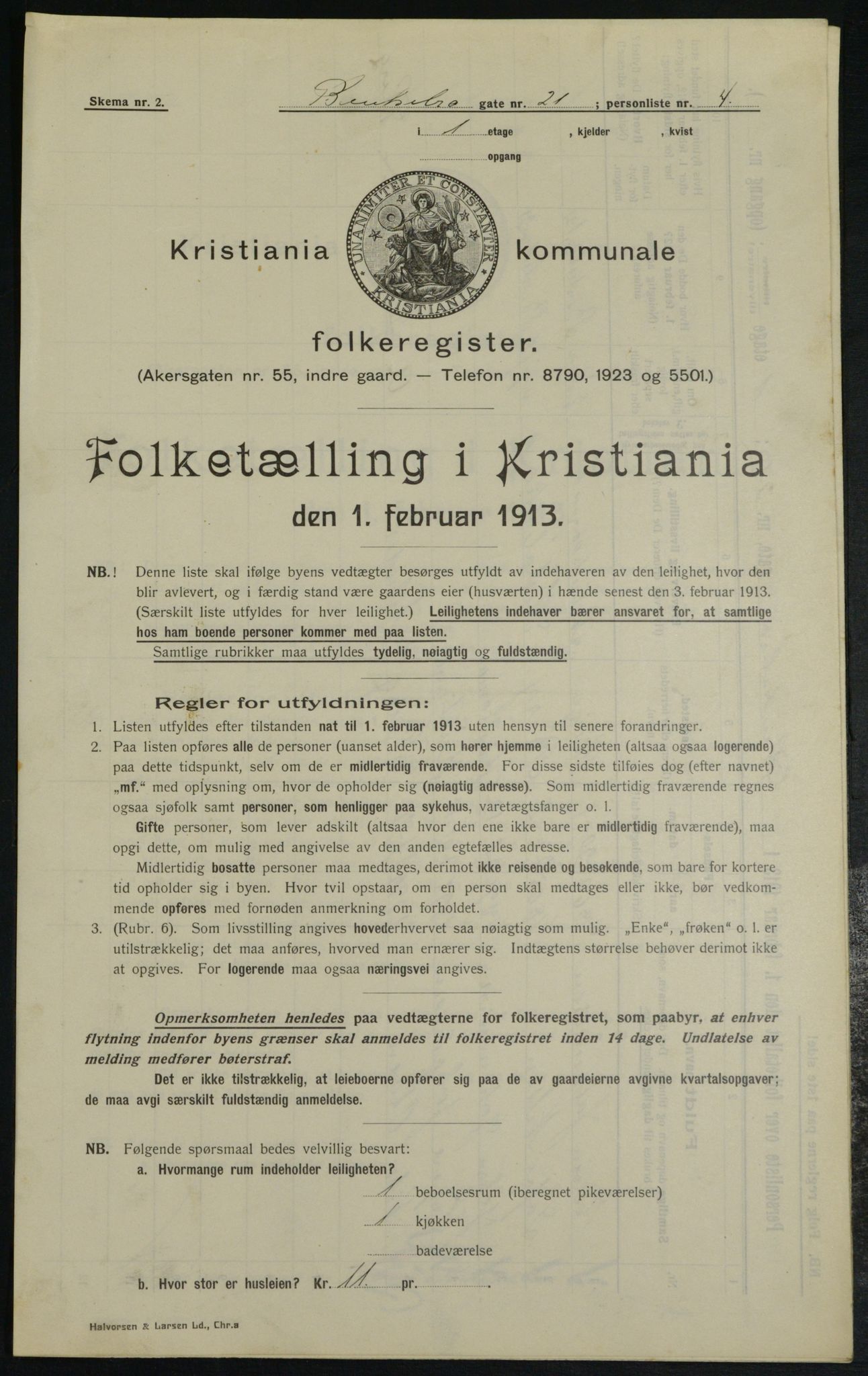 OBA, Kommunal folketelling 1.2.1913 for Kristiania, 1913, s. 3329