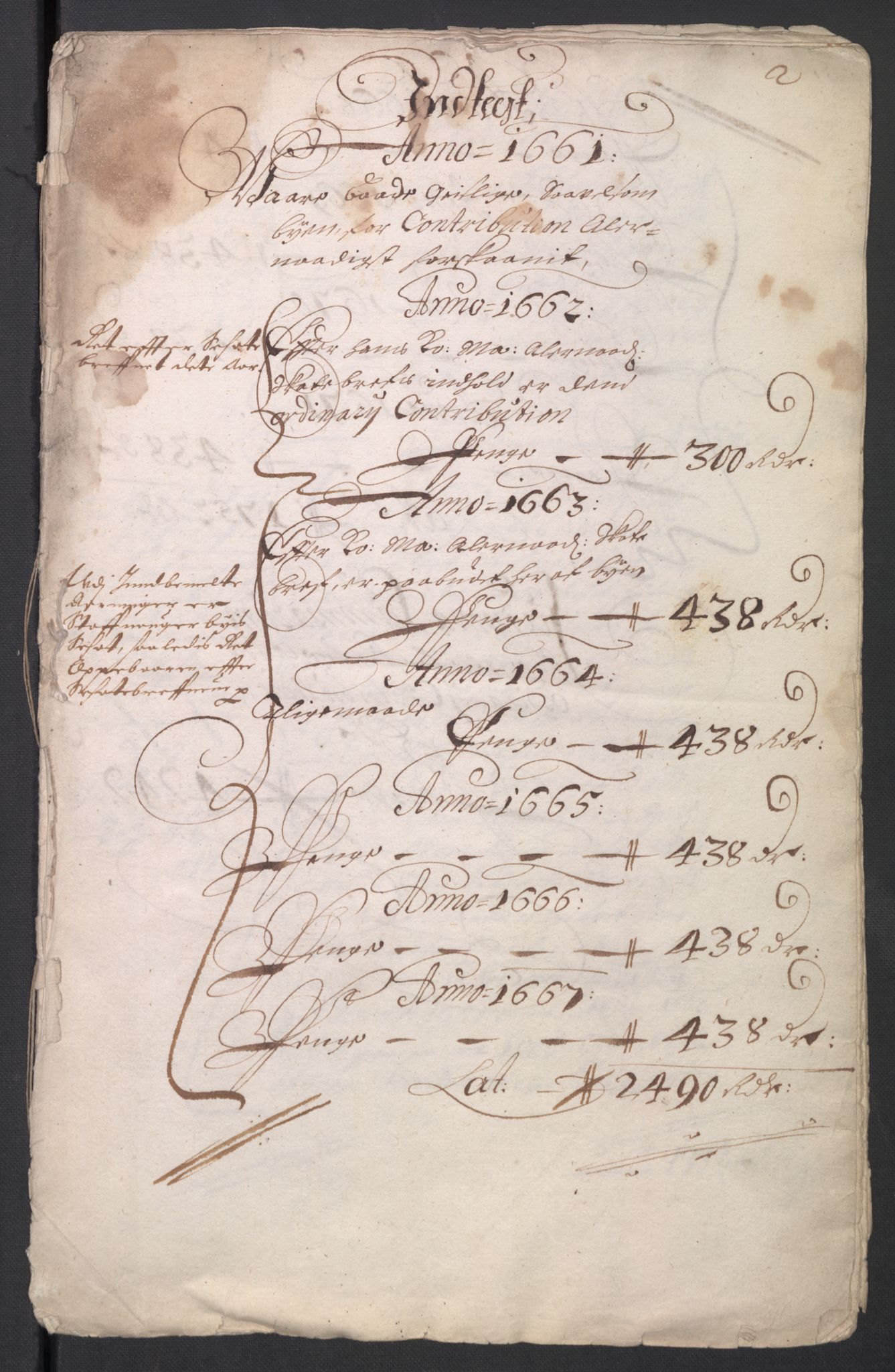 Rentekammeret inntil 1814, Reviderte regnskaper, Byregnskaper, RA/EA-4066/R/Ro/L0300: [O3] Kontribusjonsregnskap, 1661-1678, s. 5