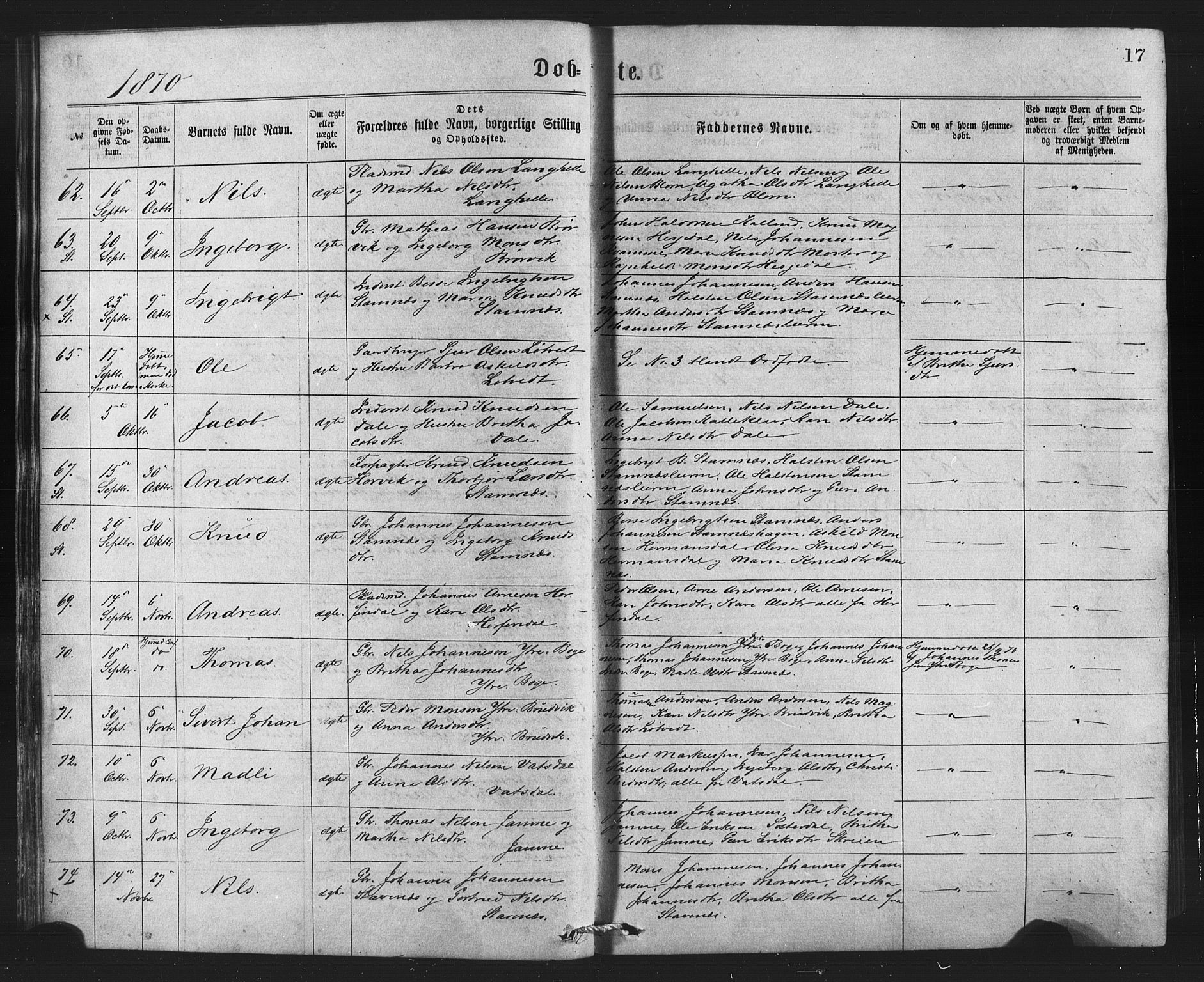 Bruvik Sokneprestembete, AV/SAB-A-74701/H/Haa: Ministerialbok nr. A 1, 1869-1877, s. 17