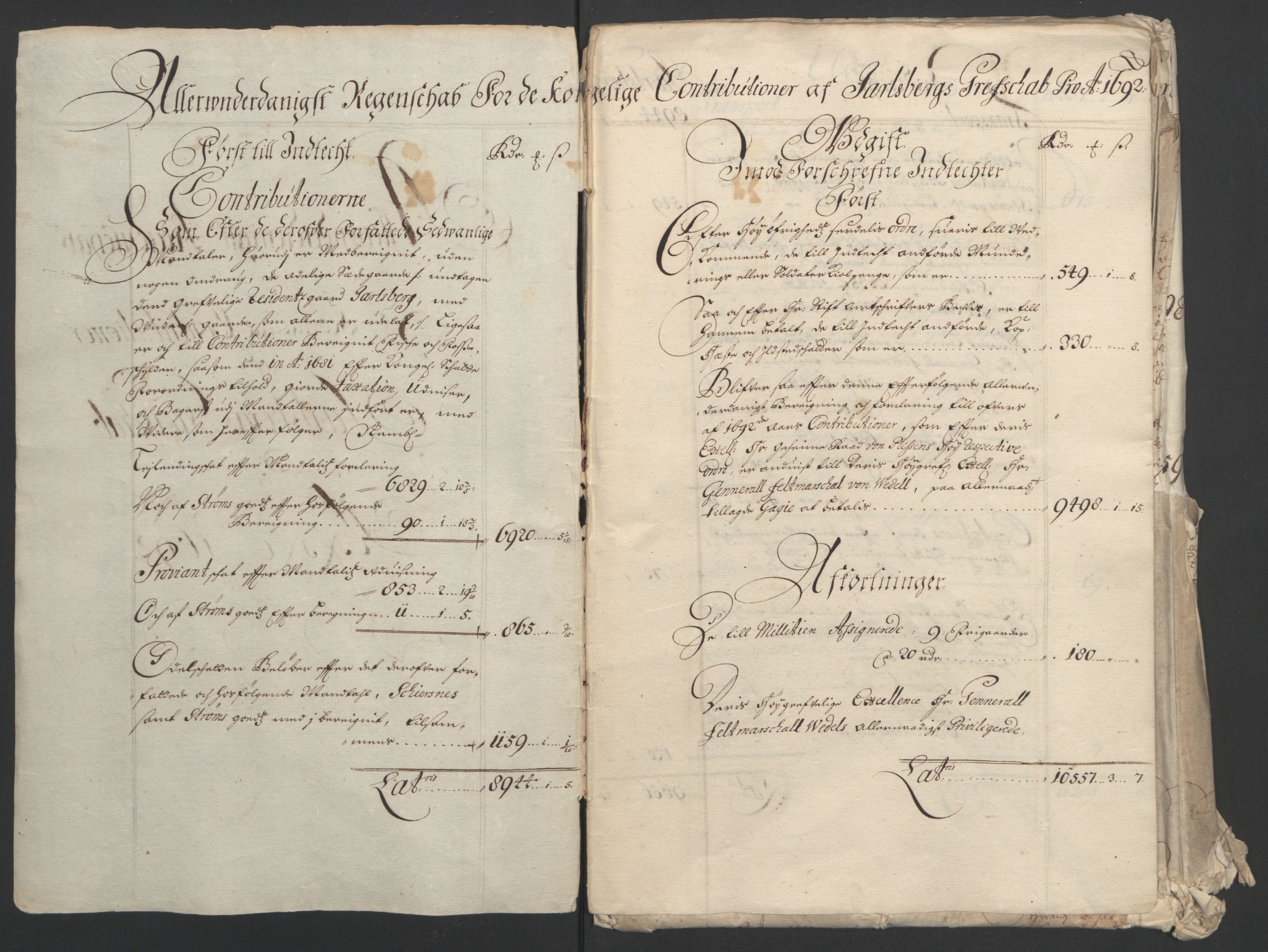 Rentekammeret inntil 1814, Reviderte regnskaper, Fogderegnskap, AV/RA-EA-4092/R32/L1865: Fogderegnskap Jarlsberg grevskap, 1692, s. 4