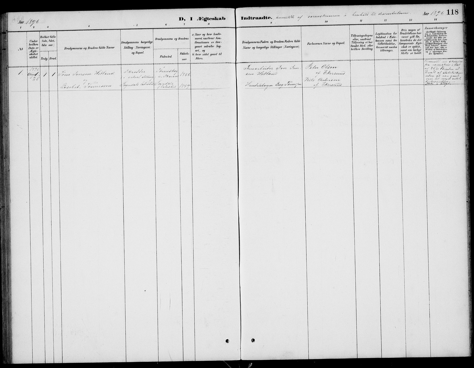 Sokndal sokneprestkontor, SAST/A-101808: Klokkerbok nr. B 5, 1887-1934, s. 118