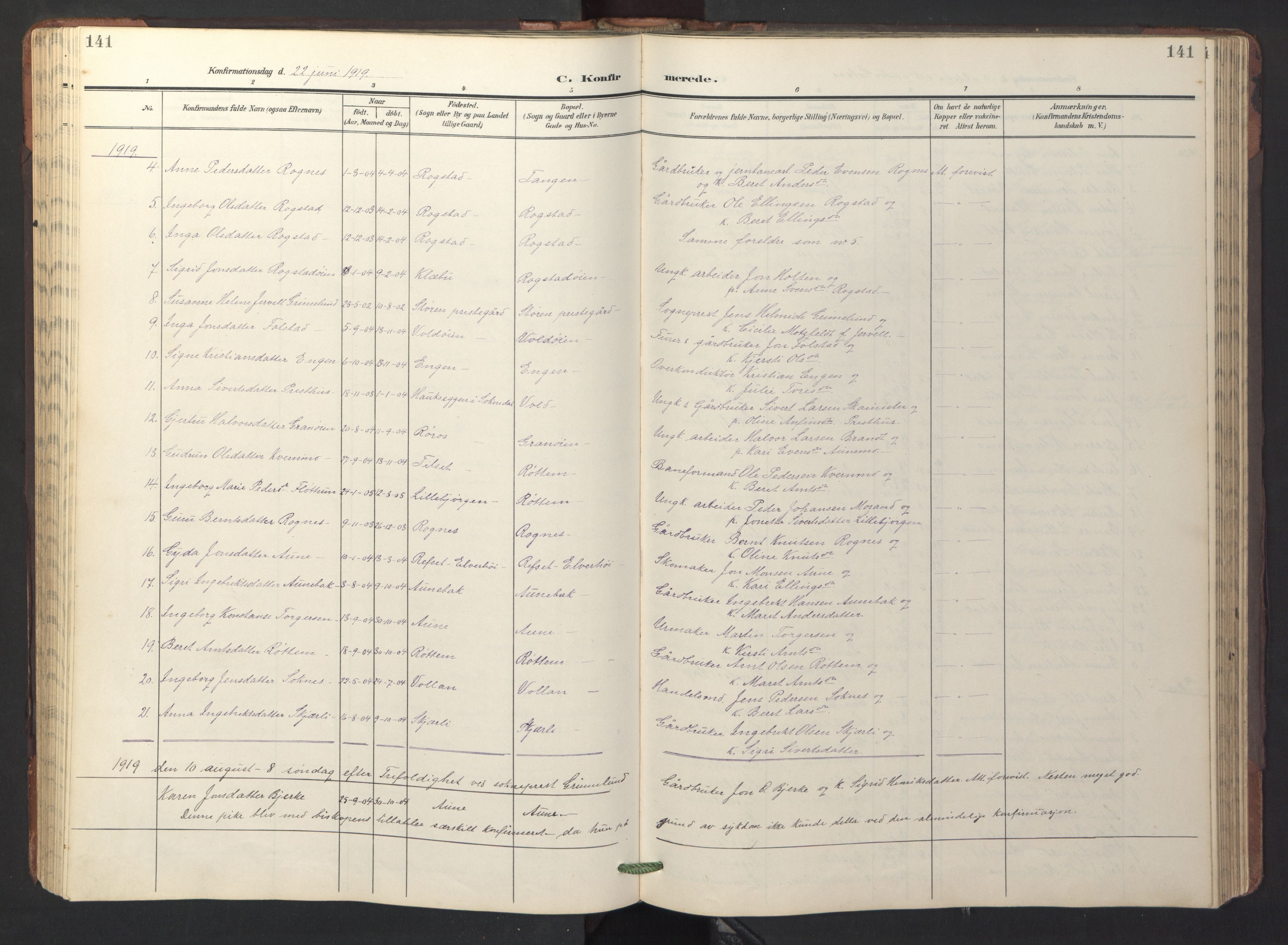 Ministerialprotokoller, klokkerbøker og fødselsregistre - Sør-Trøndelag, AV/SAT-A-1456/687/L1019: Klokkerbok nr. 687C03, 1904-1931, s. 141