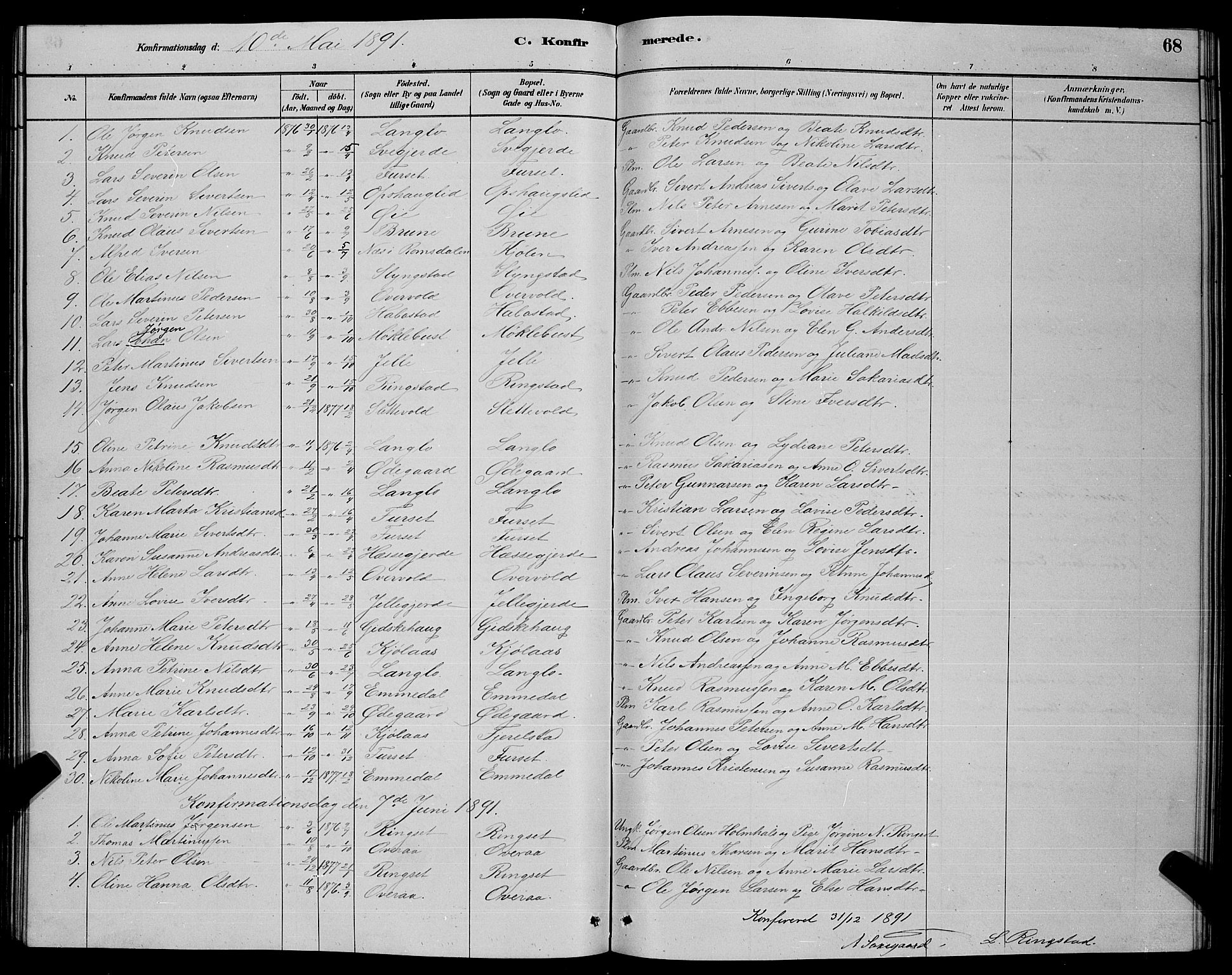 Ministerialprotokoller, klokkerbøker og fødselsregistre - Møre og Romsdal, SAT/A-1454/520/L0292: Klokkerbok nr. 520C04, 1882-1901, s. 68