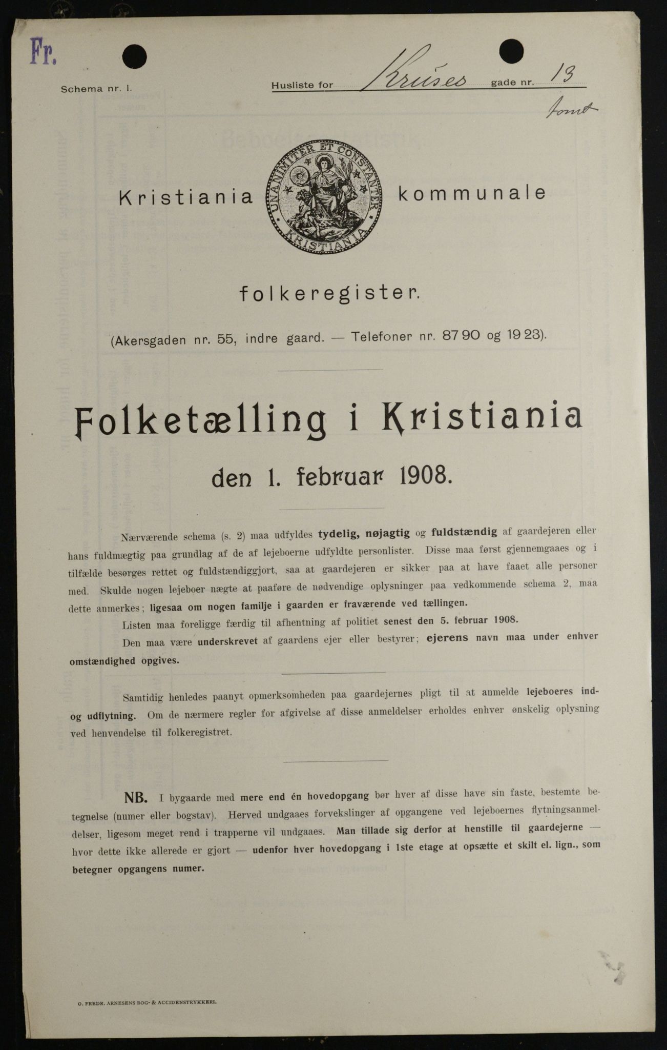 OBA, Kommunal folketelling 1.2.1908 for Kristiania kjøpstad, 1908, s. 49326