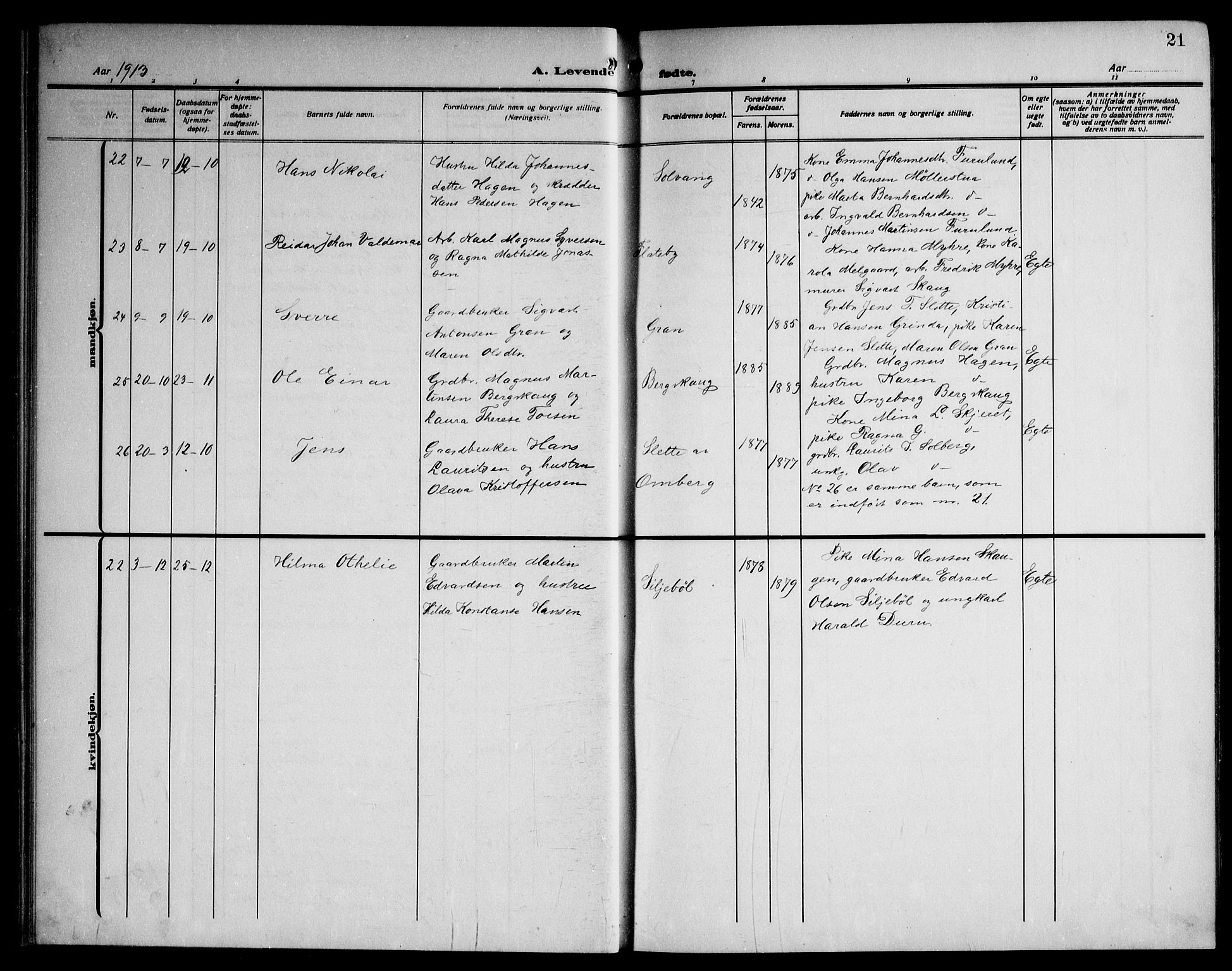 Enebakk prestekontor Kirkebøker, AV/SAO-A-10171c/G/Ga/L0007: Klokkerbok nr. I 7, 1911-1949, s. 21