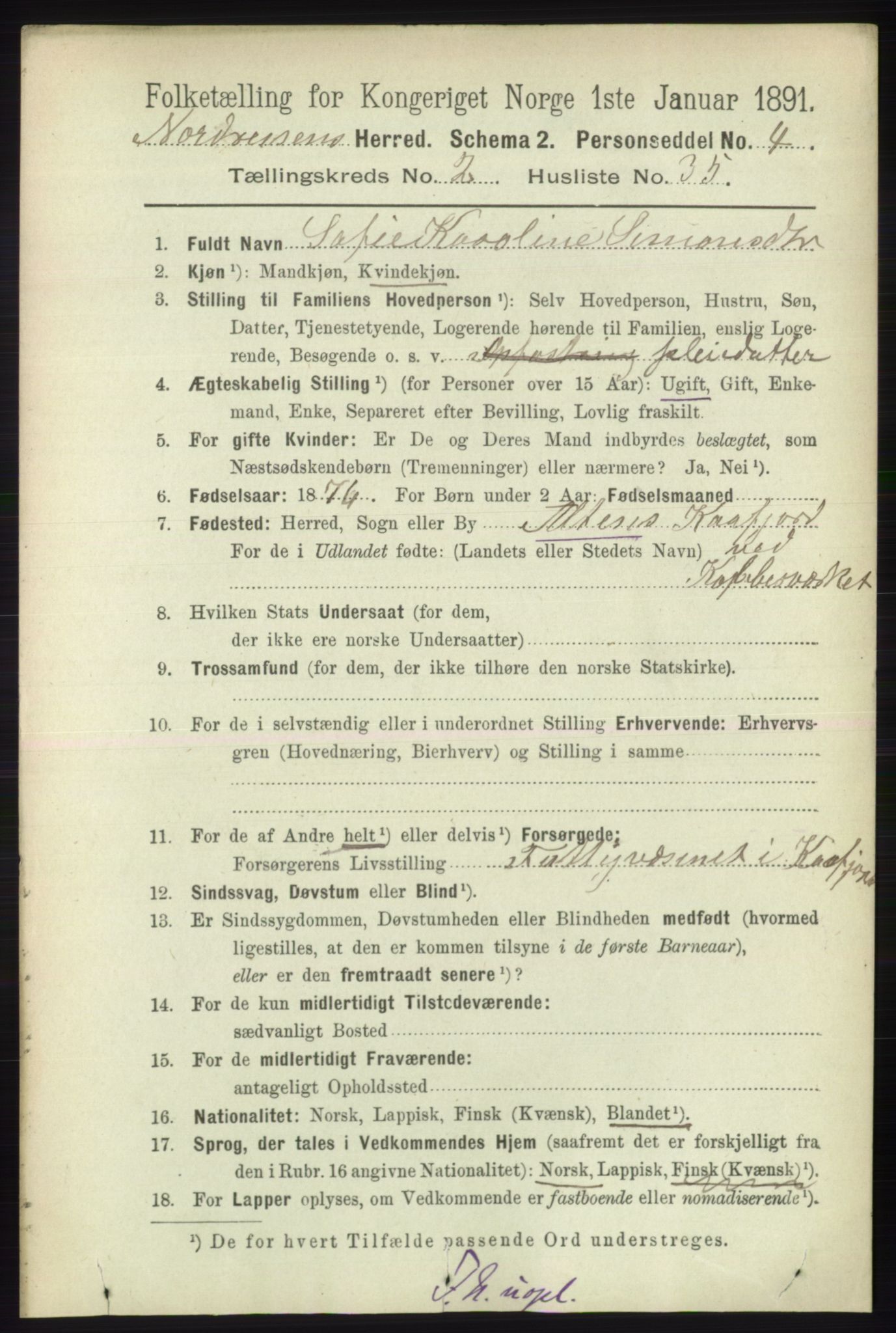 RA, Folketelling 1891 for 1942 Nordreisa herred, 1891, s. 1027