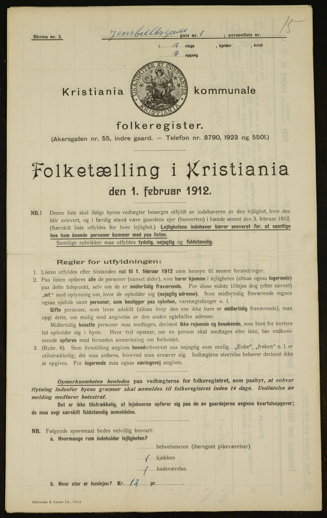 OBA, Kommunal folketelling 1.2.1912 for Kristiania, 1912, s. 45816