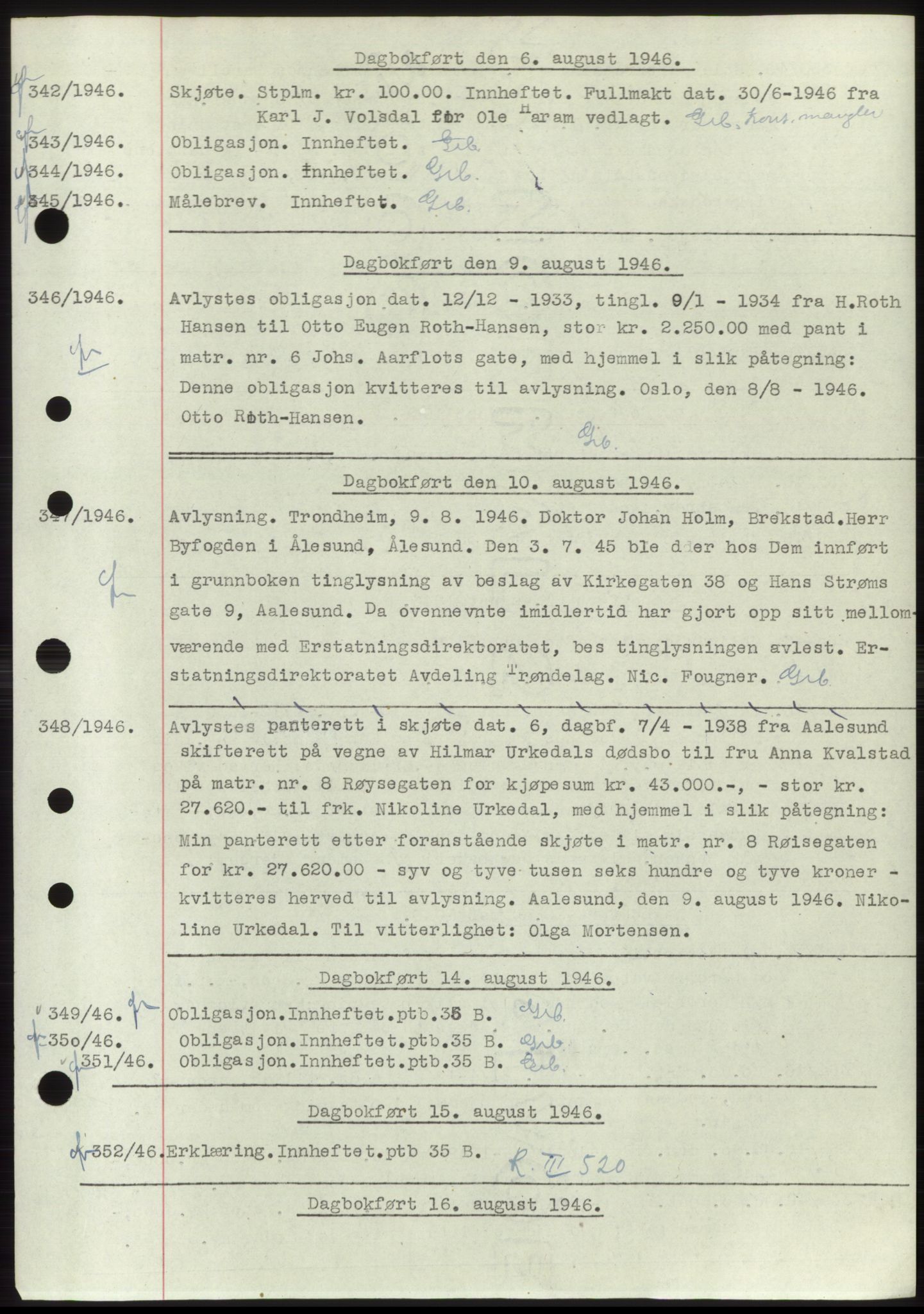 Ålesund byfogd, AV/SAT-A-4384: Pantebok nr. C34-35, 1946-1950, Dagboknr: 342/1946