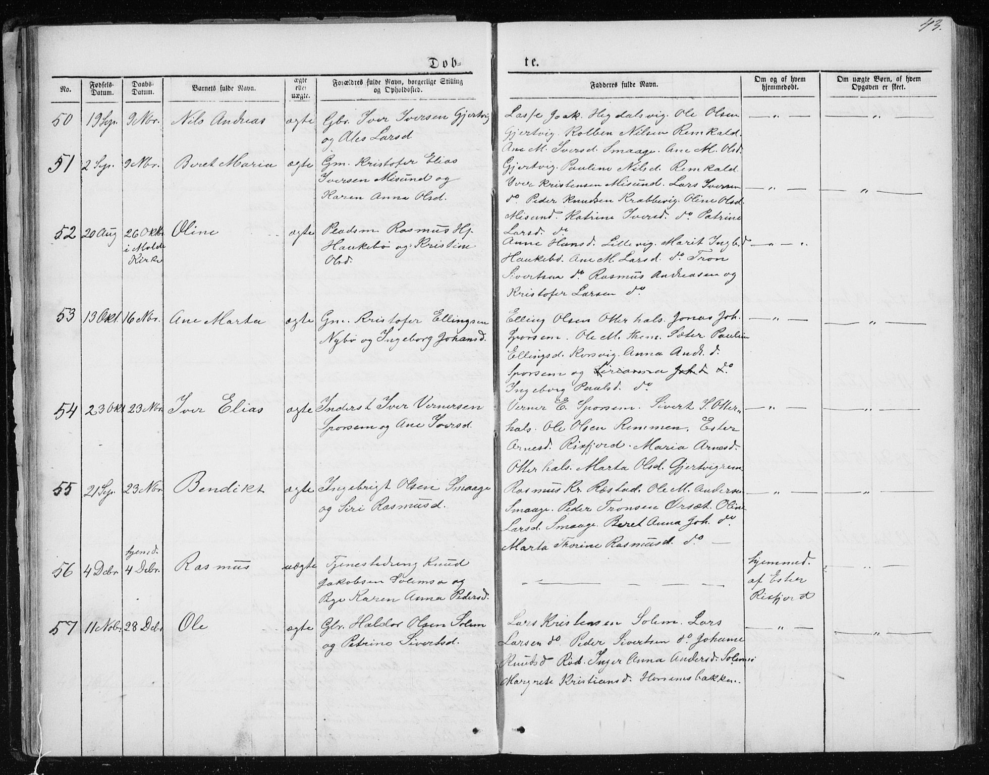 Ministerialprotokoller, klokkerbøker og fødselsregistre - Møre og Romsdal, AV/SAT-A-1454/560/L0724: Klokkerbok nr. 560C01, 1867-1892, s. 43