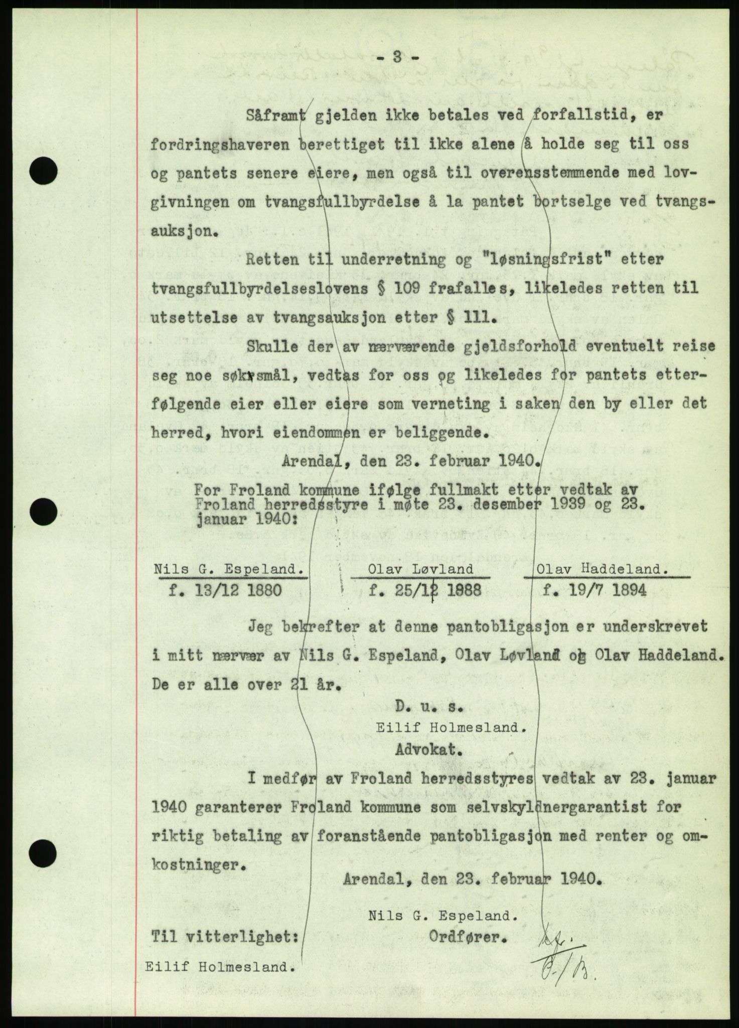 Nedenes sorenskriveri, AV/SAK-1221-0006/G/Gb/Gbb/L0001: Pantebok nr. I, 1939-1942, Dagboknr: 141/1940