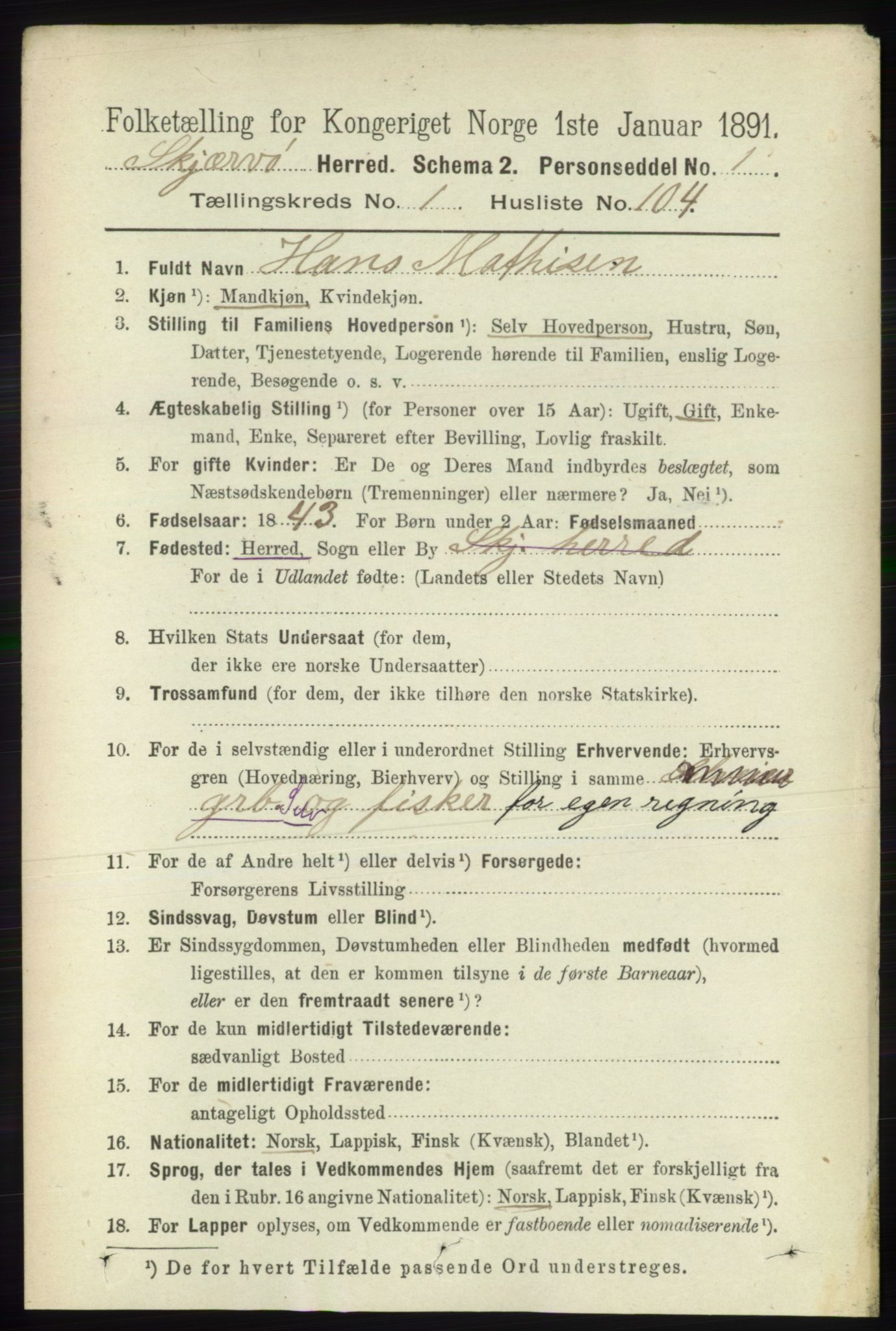 RA, Folketelling 1891 for 1941 Skjervøy herred, 1891, s. 900