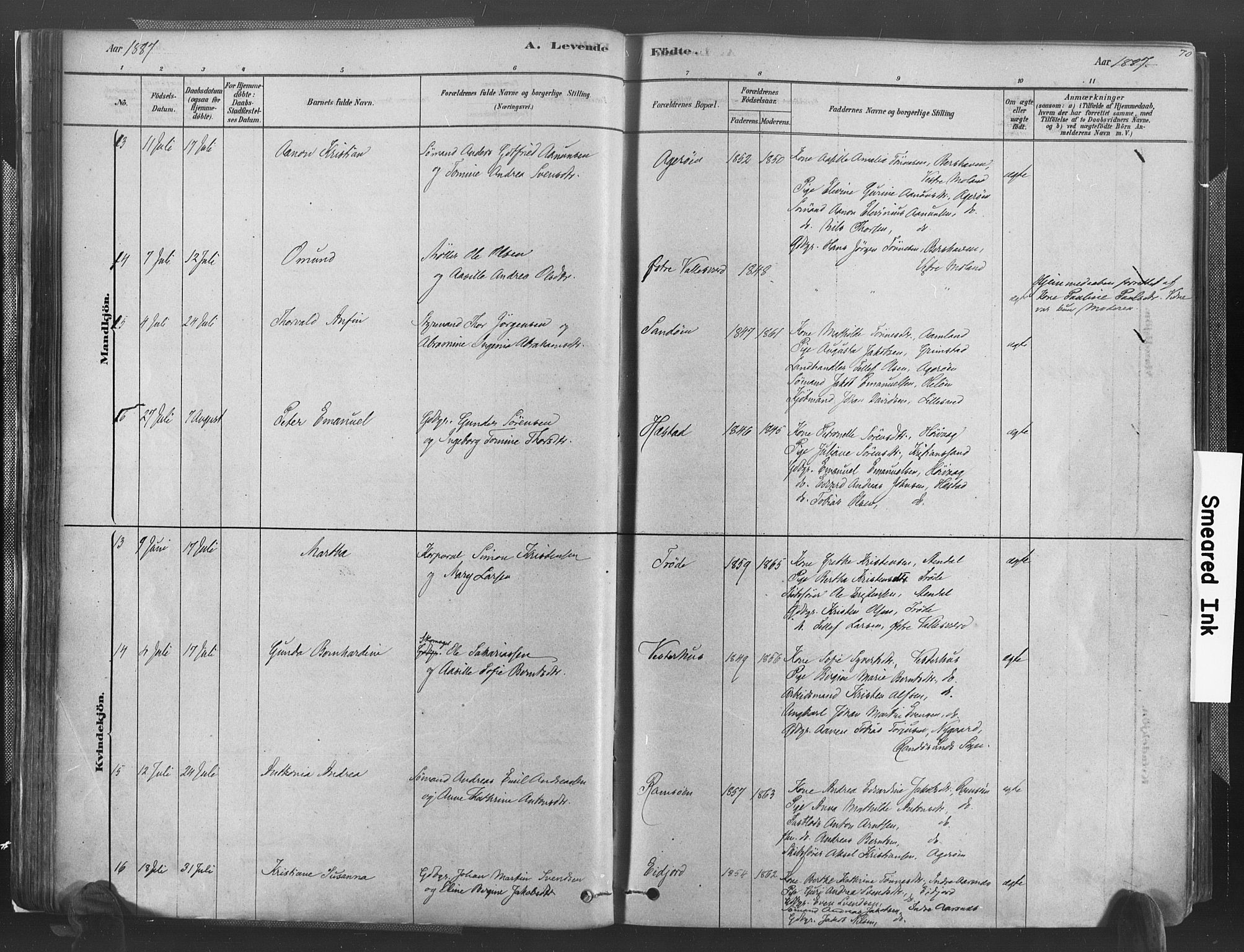 Høvåg sokneprestkontor, AV/SAK-1111-0025/F/Fa/L0005: Ministerialbok nr. A 5, 1878-1893, s. 70