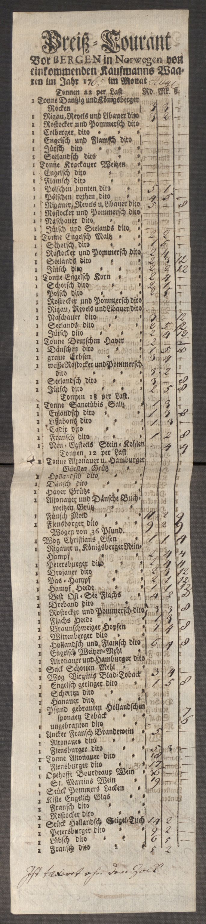 Rentekammeret inntil 1814, Realistisk ordnet avdeling, AV/RA-EA-4070/Oe/L0009: [Ø1]: Nordafjelske priskuranter, 1759-1768, s. 289