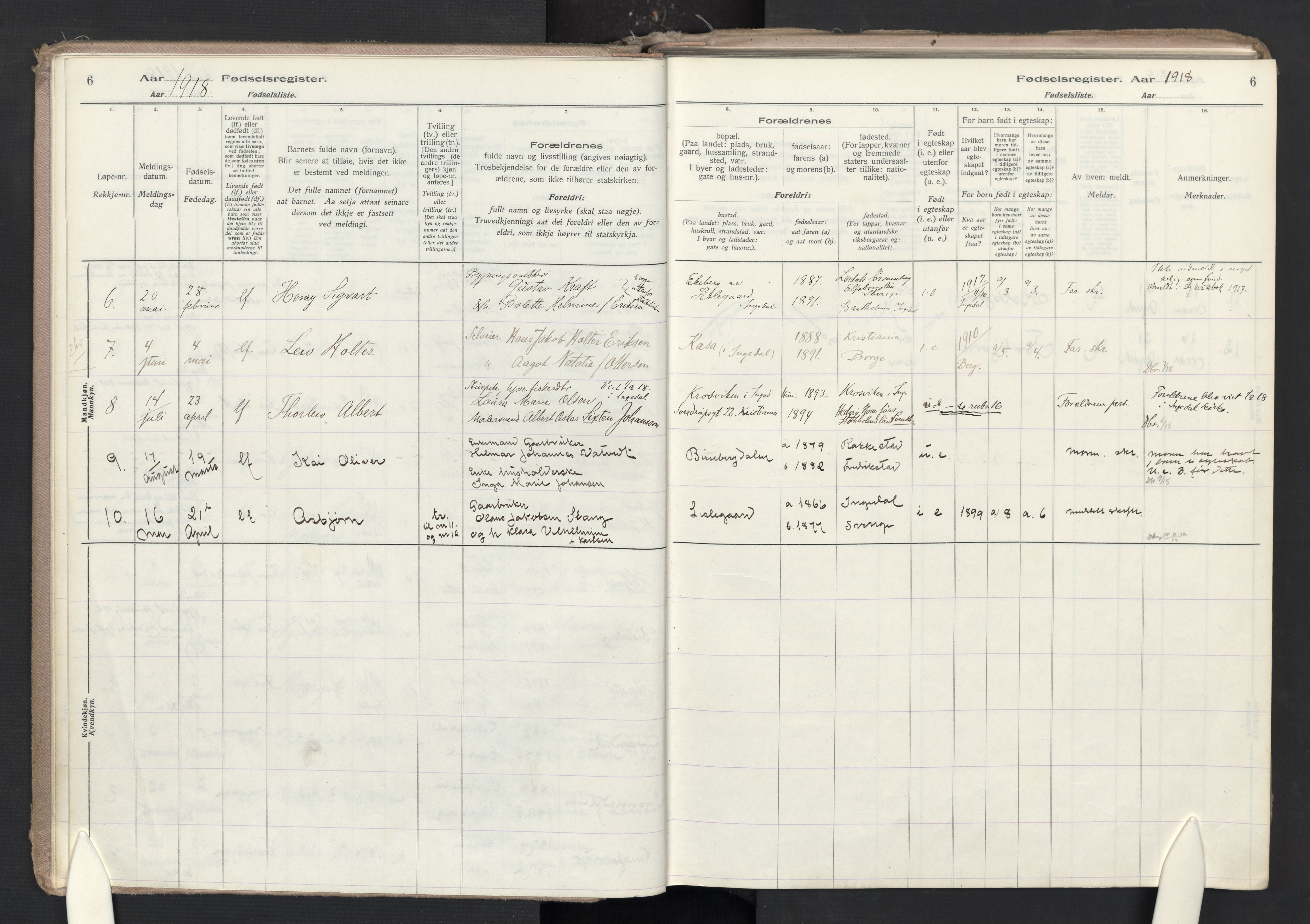 Skjeberg prestekontor Kirkebøker, AV/SAO-A-10923/J/Jc/L0001: Fødselsregister nr. III 1, 1916-1986, s. 6