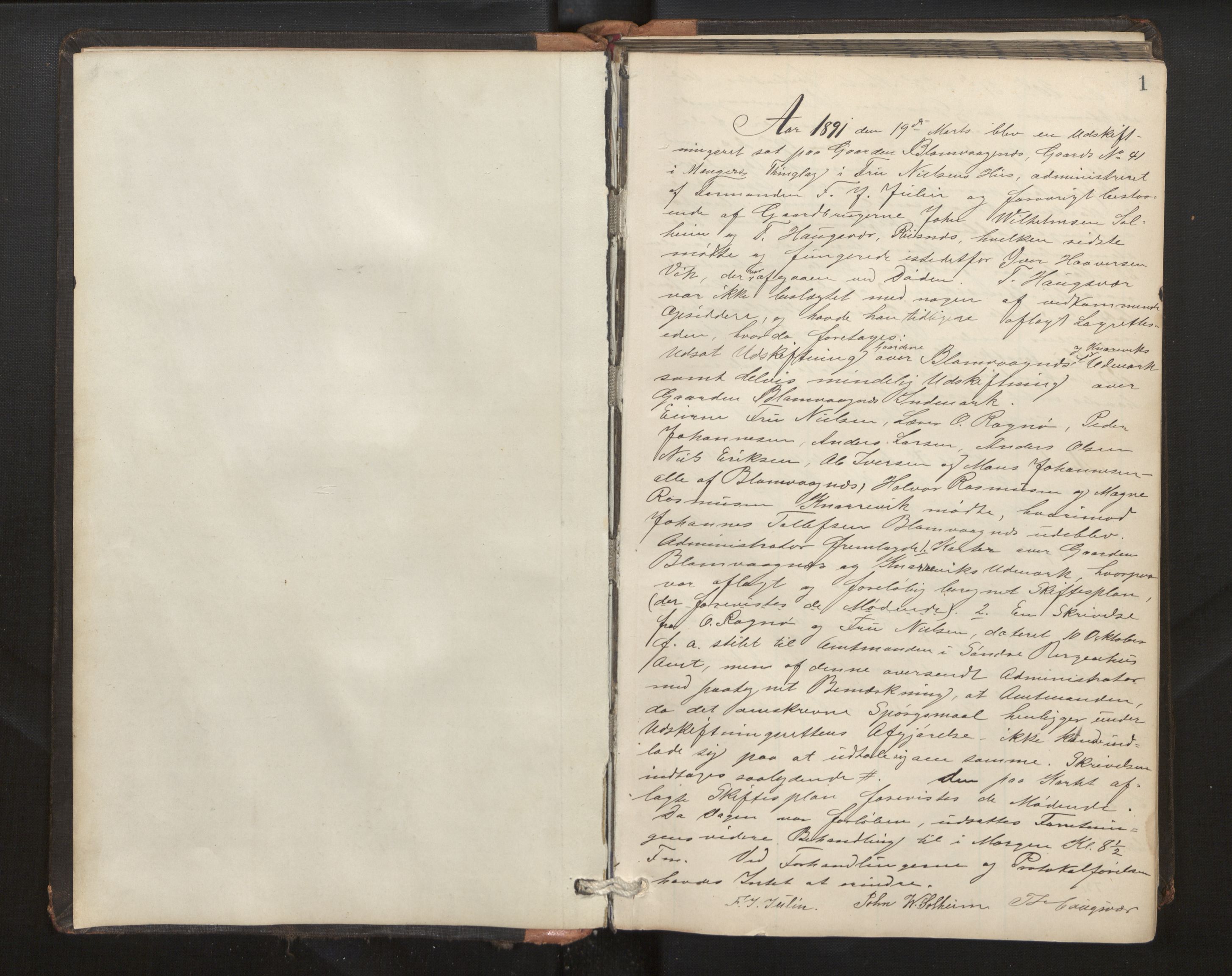 Hordaland jordskiftedøme - II Ytre Nordhordland jordskiftedistrikt, AV/SAB-A-6901/A/Aa/L0007: Forhandlingsprotokoll, 1891-1893, s. 1a