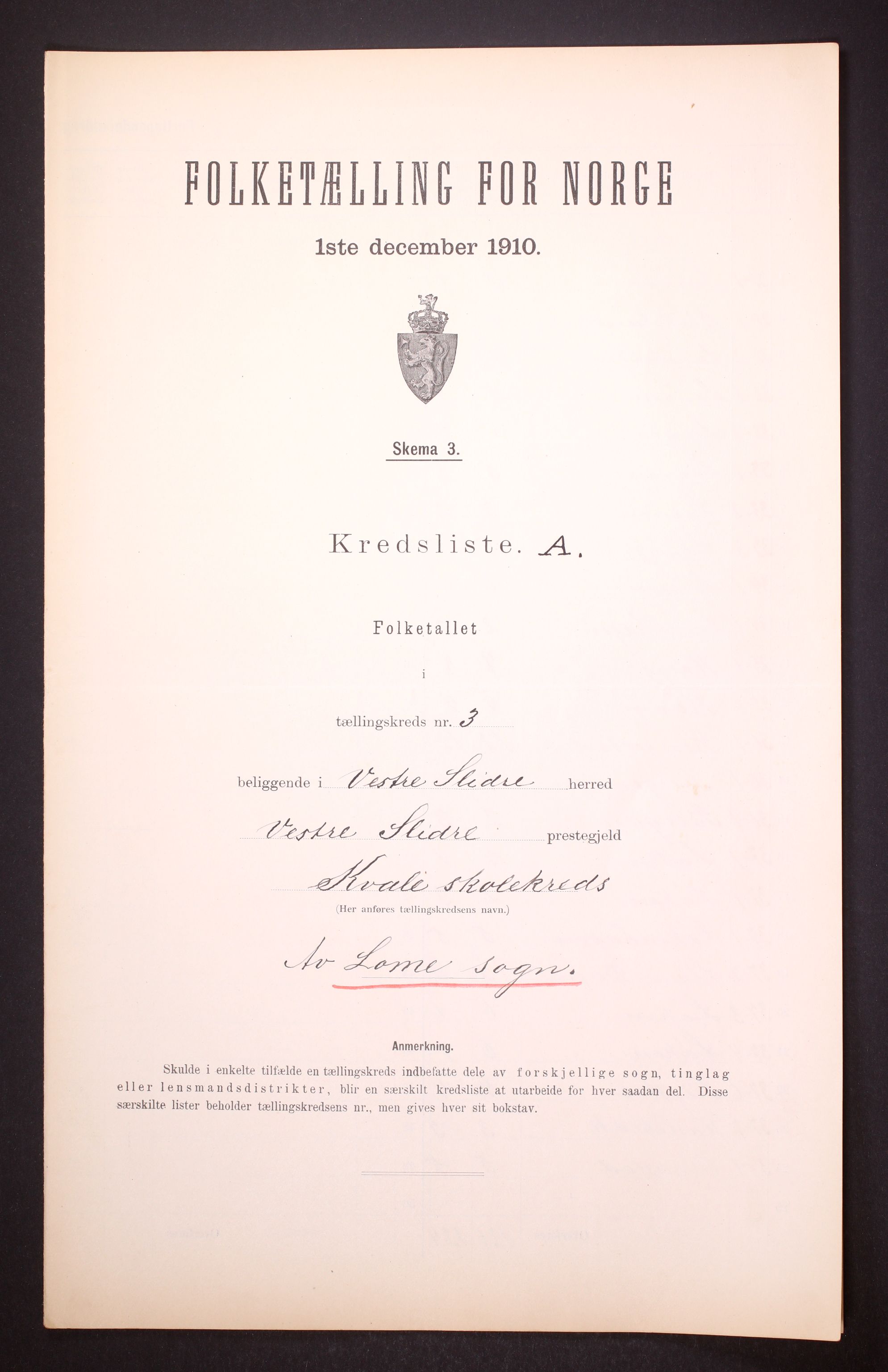 RA, Folketelling 1910 for 0543 Vestre Slidre herred, 1910, s. 10