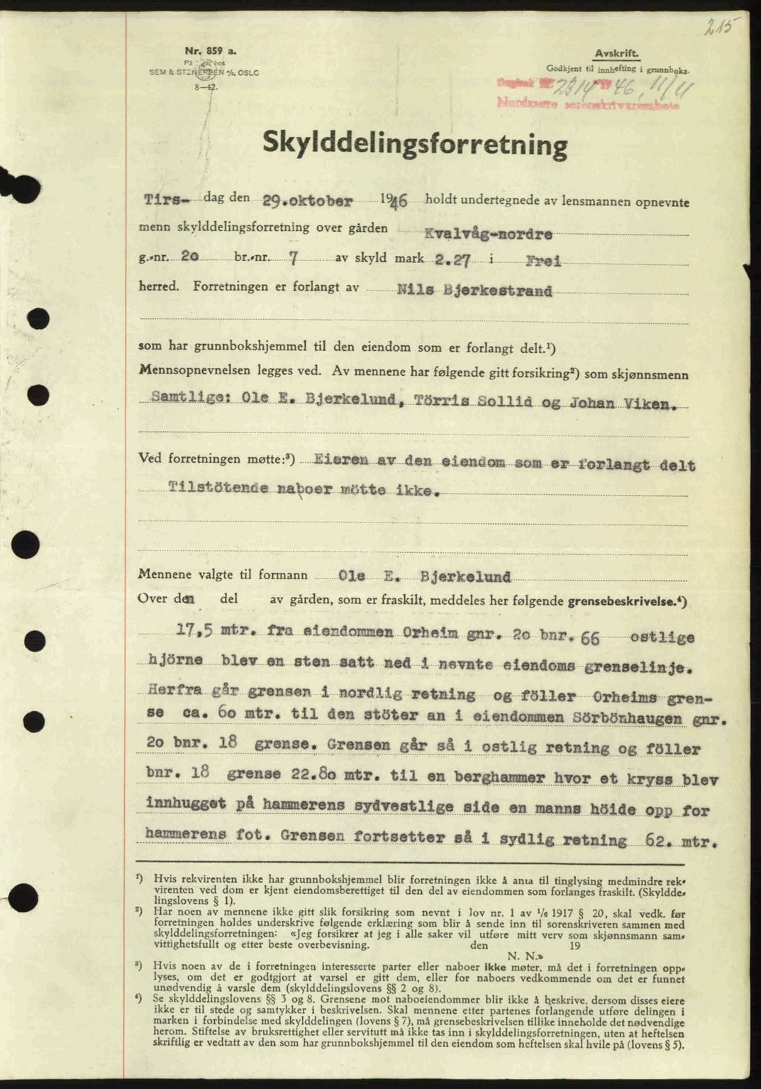 Nordmøre sorenskriveri, SAT/A-4132/1/2/2Ca: Pantebok nr. A103, 1946-1947, Dagboknr: 2314/1946