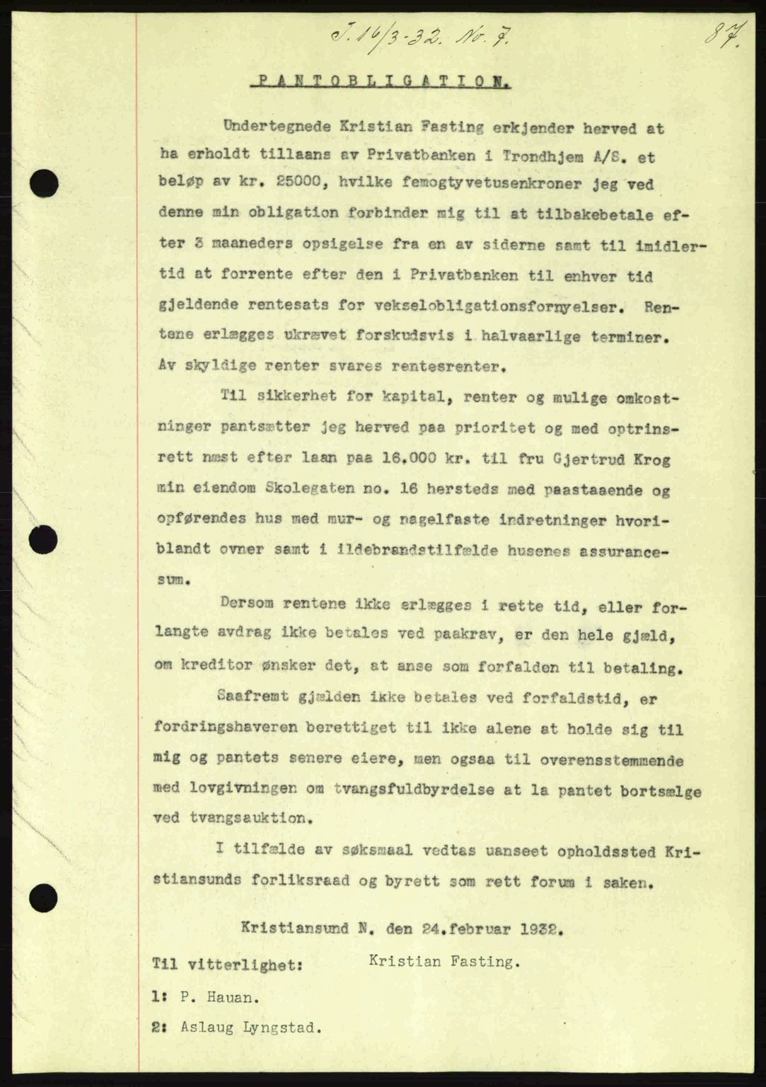 Kristiansund byfogd, SAT/A-4587/A/27: Pantebok nr. 26, 1931-1933, Tingl.dato: 16.03.1932