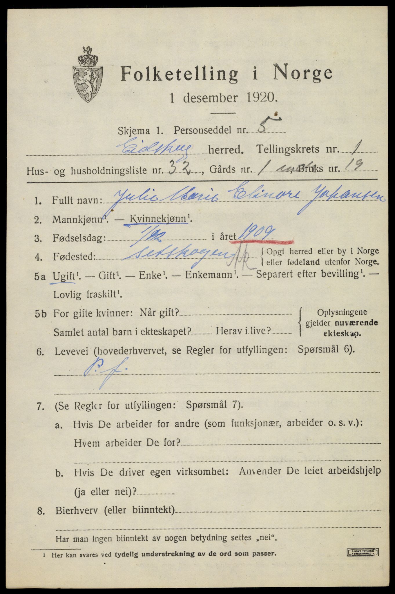 SAH, Folketelling 1920 for 0420 Eidskog herred, 1920, s. 2739