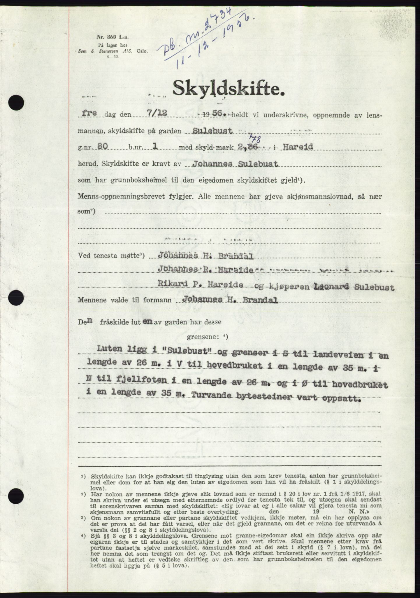 Søre Sunnmøre sorenskriveri, AV/SAT-A-4122/1/2/2C/L0105: Pantebok nr. 31A, 1956-1957, Dagboknr: 2734/1956