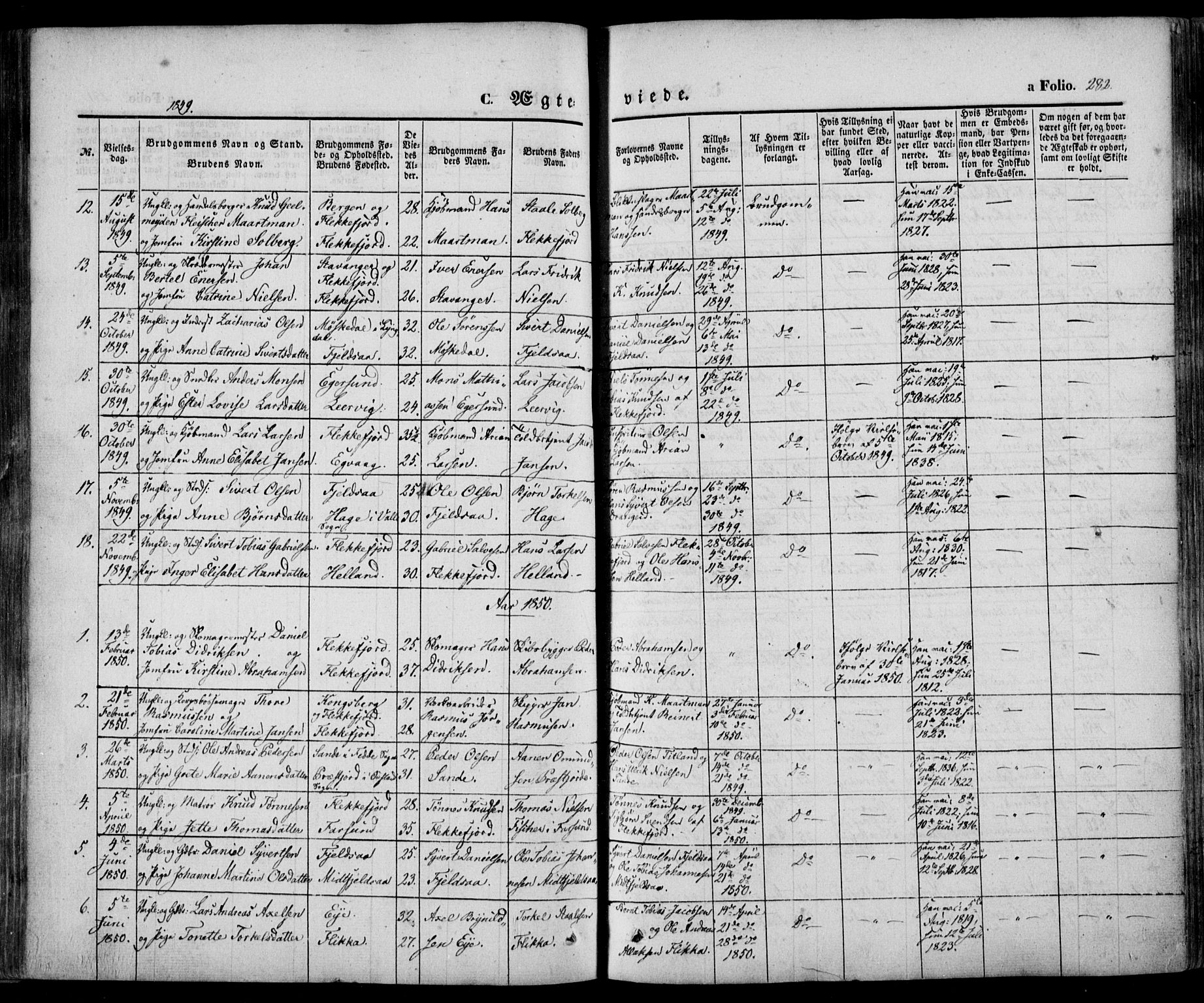 Flekkefjord sokneprestkontor, AV/SAK-1111-0012/F/Fa/Fac/L0005: Ministerialbok nr. A 5, 1849-1875, s. 282