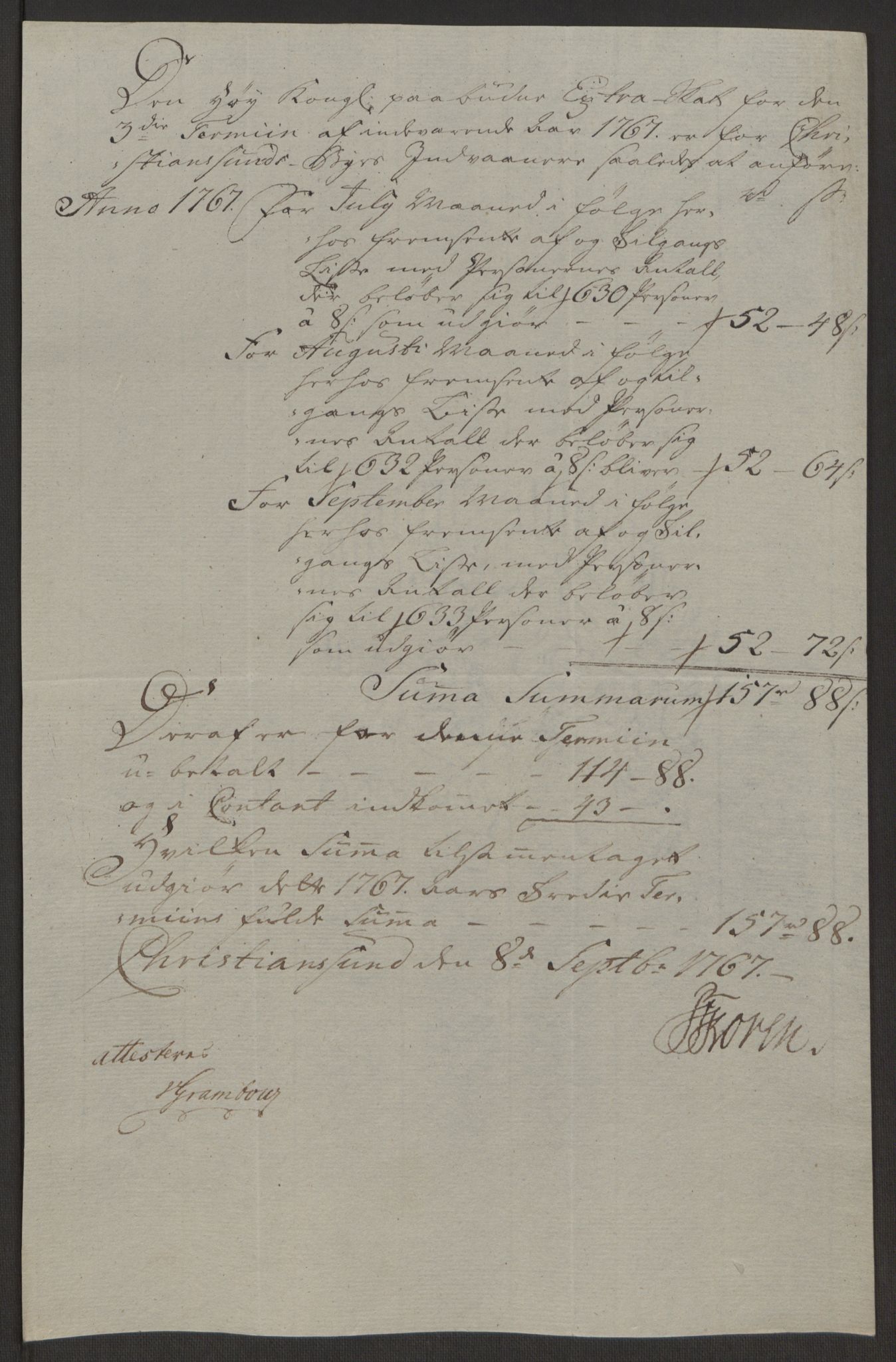 Rentekammeret inntil 1814, Reviderte regnskaper, Byregnskaper, AV/RA-EA-4066/R/Rr/L0495/0004: [R1] Kontribusjonsregnskap / Ekstraskatt, 1762-1772, s. 141