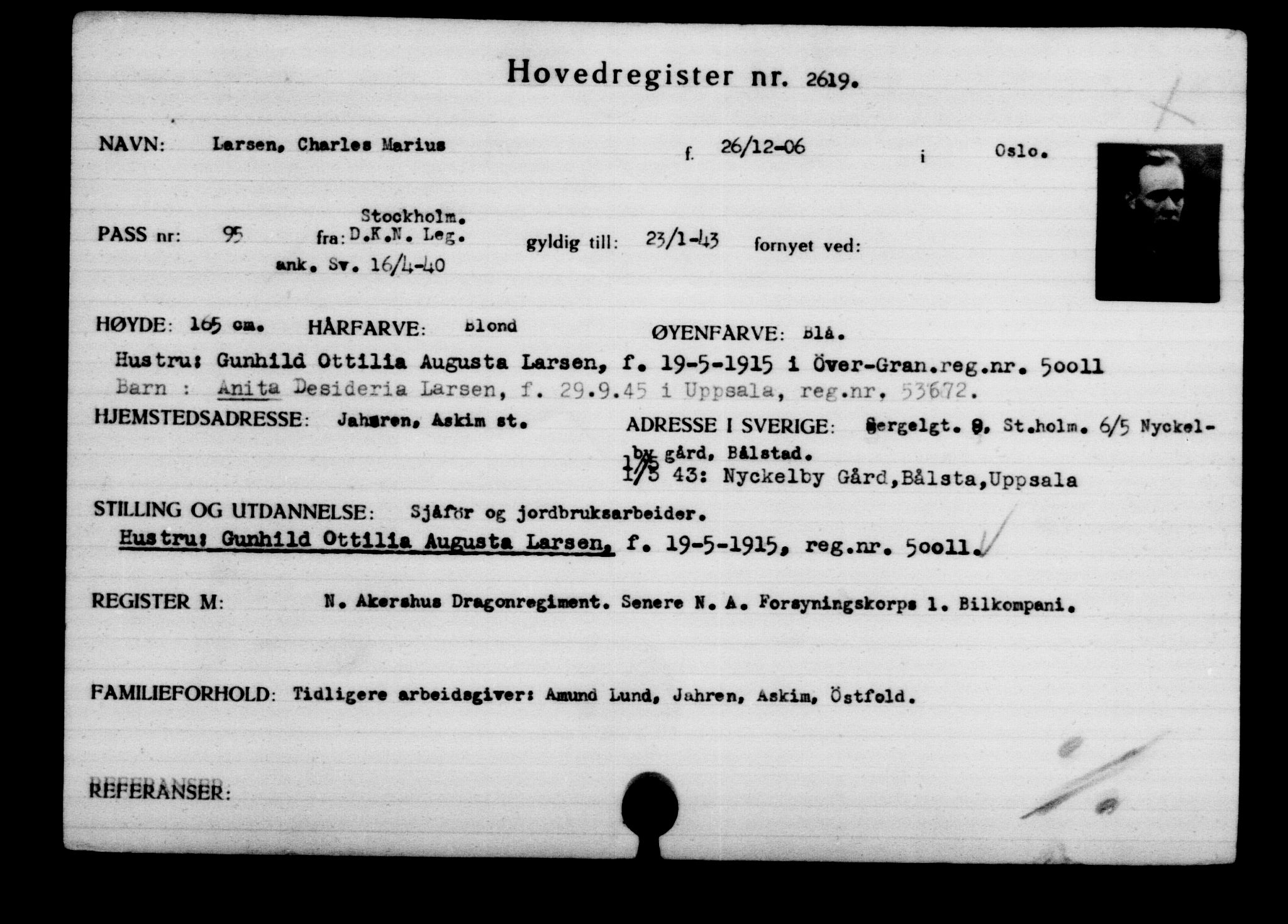 Utenriksstasjonene, Legasjonen i Stockholm, Flyktningkontoret, AV/RA-S-6753/V/Va/L0003: Kjesäterkartoteket, flyktninger med registreringsnr. 2001-3495, 1940-1945, s. 977