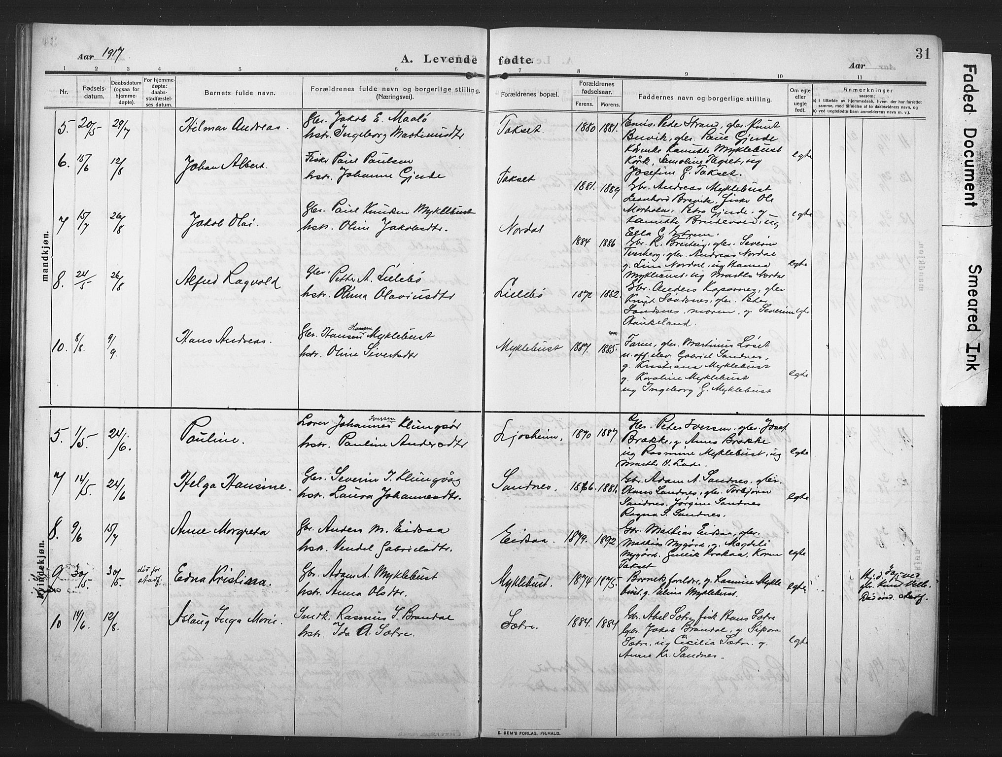 Ministerialprotokoller, klokkerbøker og fødselsregistre - Møre og Romsdal, AV/SAT-A-1454/502/L0028: Klokkerbok nr. 502C02, 1909-1932, s. 31