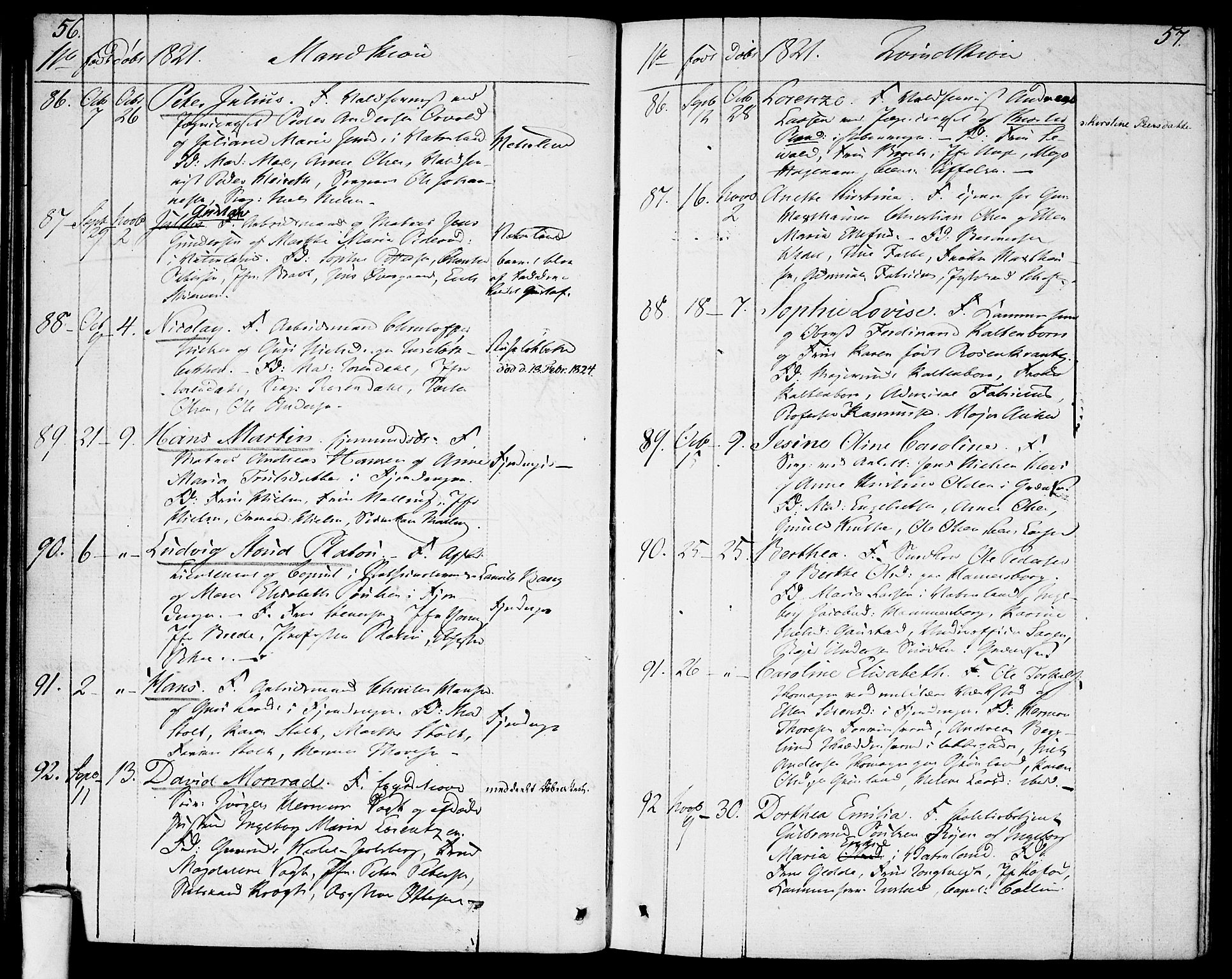 Garnisonsmenigheten Kirkebøker, AV/SAO-A-10846/F/Fa/L0004: Ministerialbok nr. 4, 1820-1828, s. 56-57