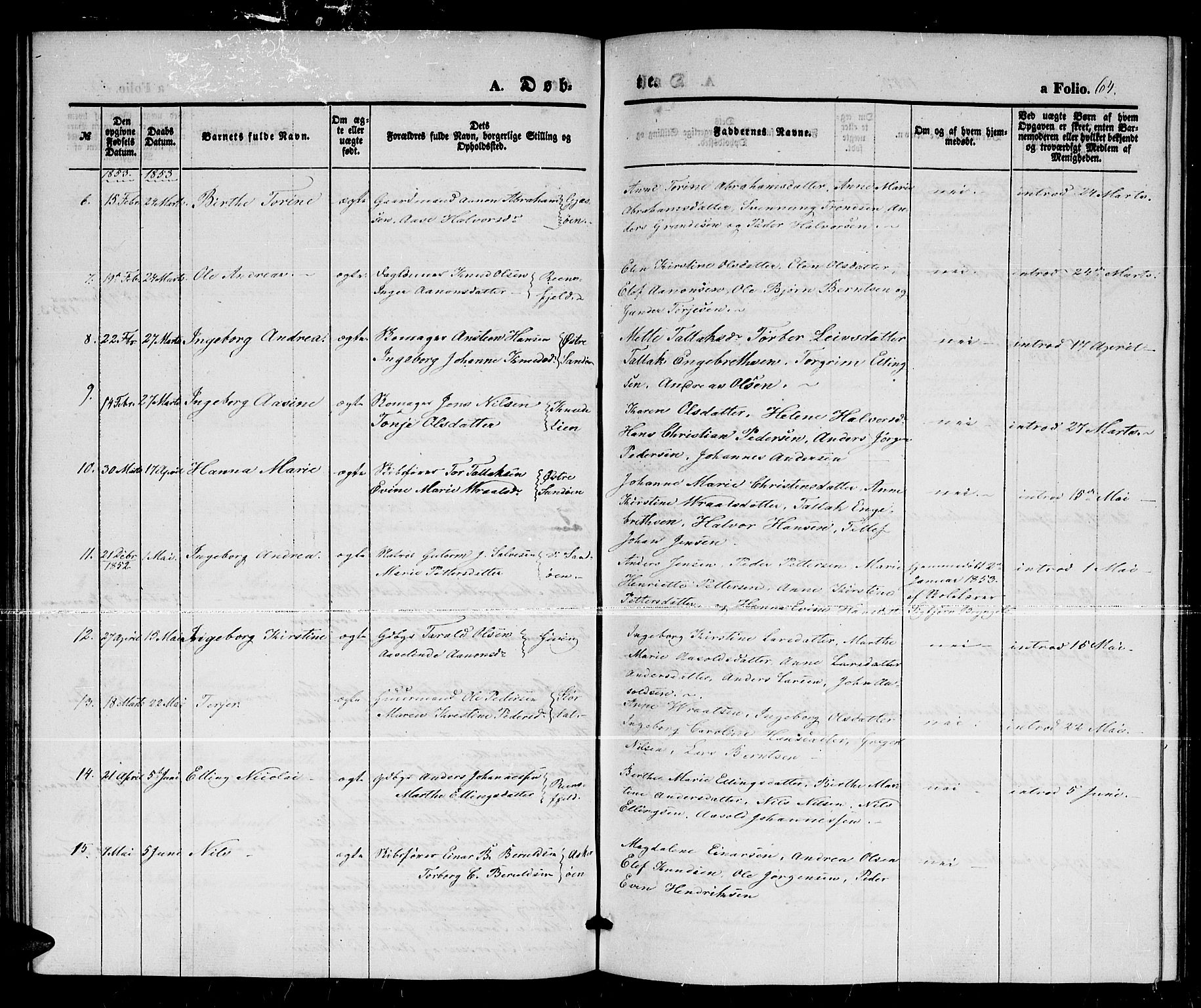 Dypvåg sokneprestkontor, AV/SAK-1111-0007/F/Fb/Fba/L0010: Klokkerbok nr. B 10, 1842-1857, s. 64
