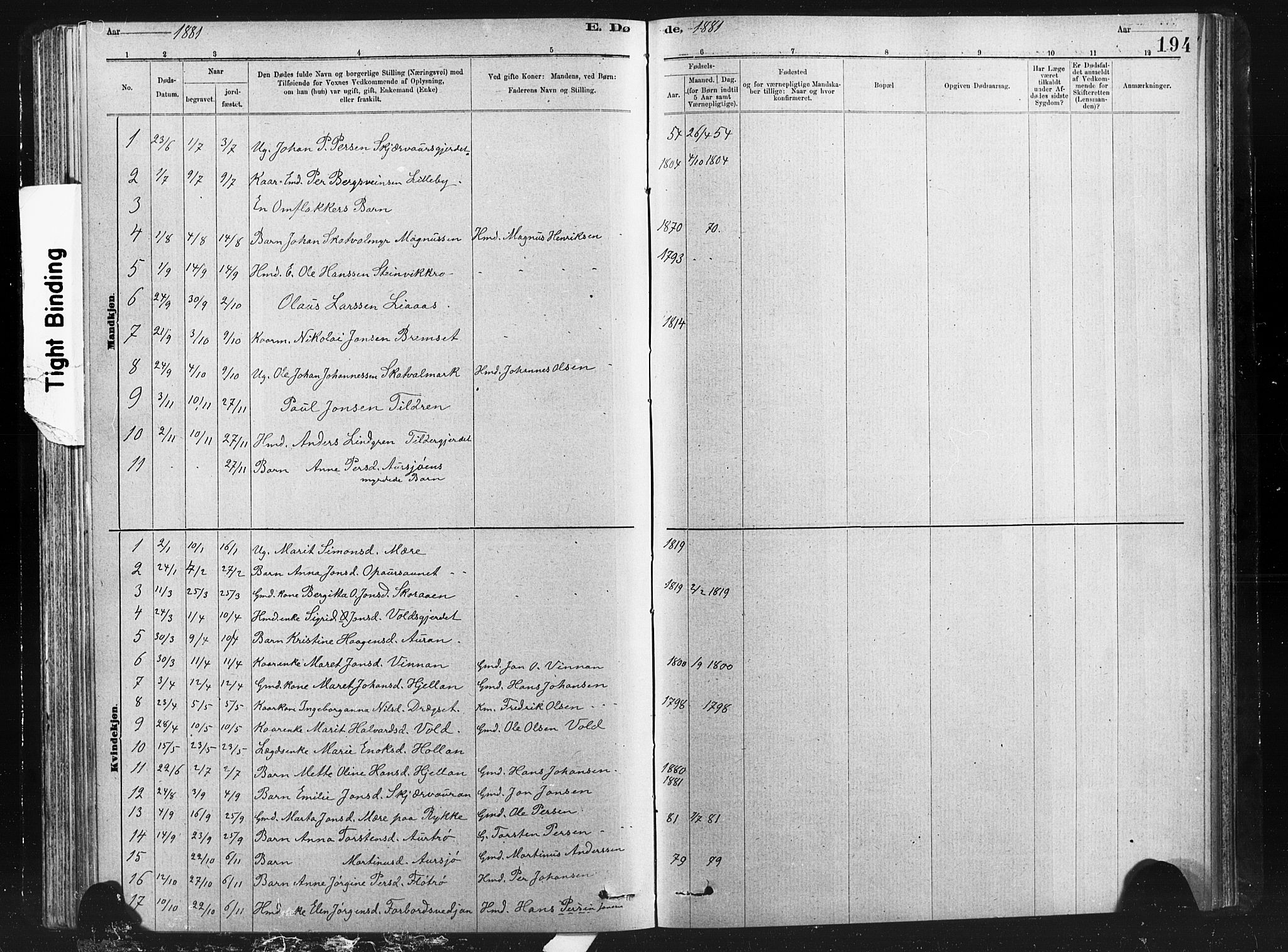 Ministerialprotokoller, klokkerbøker og fødselsregistre - Nord-Trøndelag, AV/SAT-A-1458/712/L0103: Klokkerbok nr. 712C01, 1878-1917, s. 194