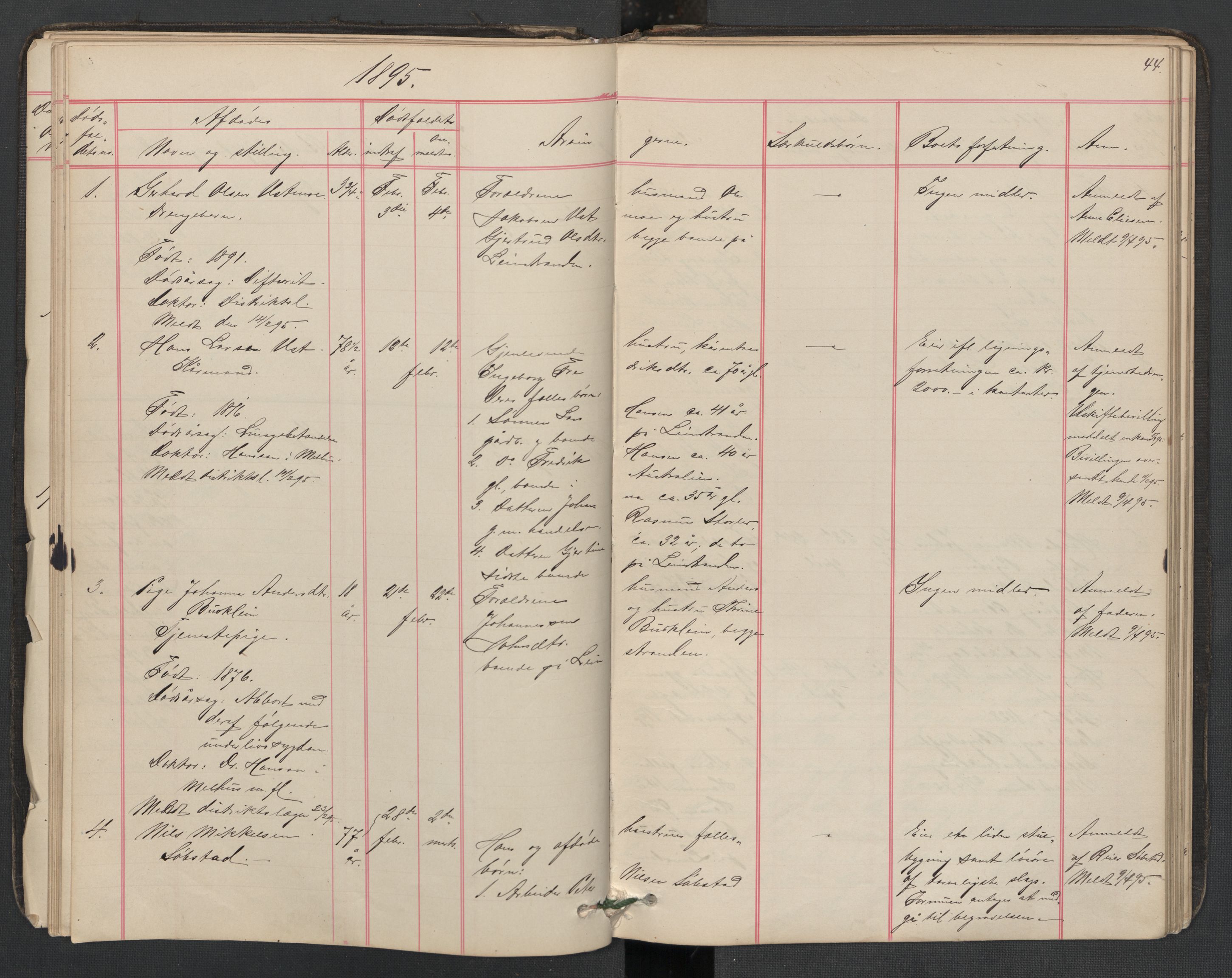 Leinstrand lensmannskontor, AV/SAT-A-1060/1/02/L0002: 02.01.02 Dødsfallsprotokoll, 1890-1911, s. 44